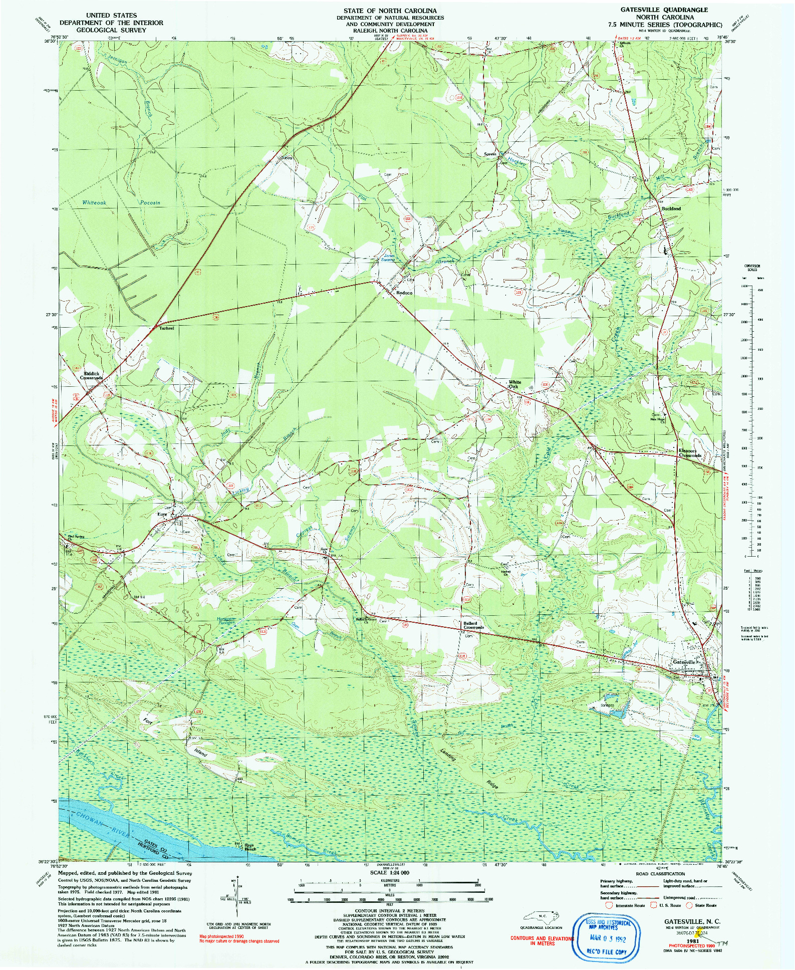 USGS 1:24000-SCALE QUADRANGLE FOR GATESVILLE, NC 1981