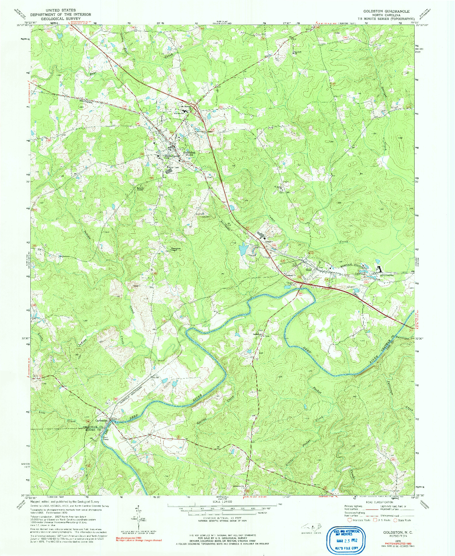 USGS 1:24000-SCALE QUADRANGLE FOR GOLDSTON, NC 1970