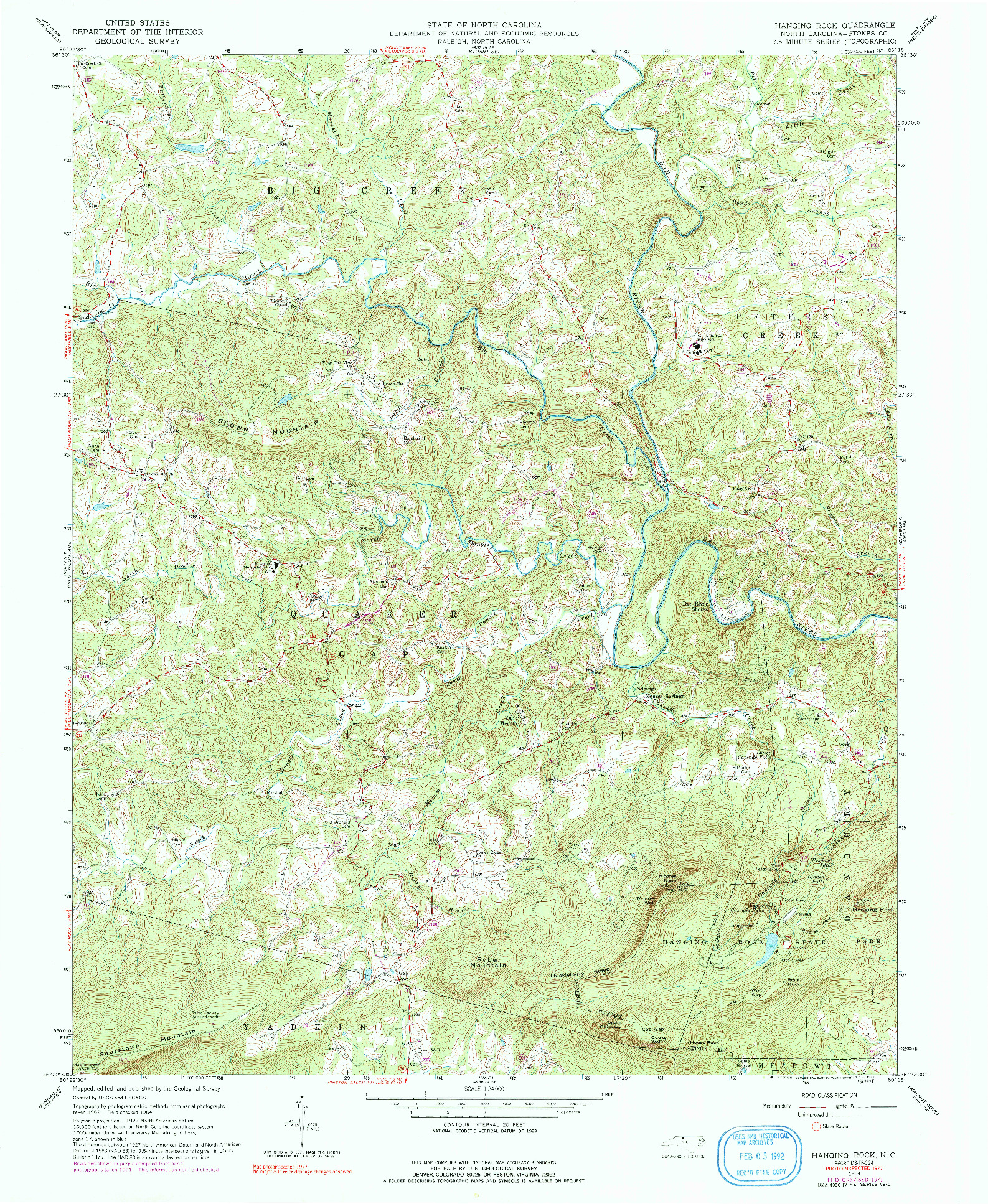 USGS 1:24000-SCALE QUADRANGLE FOR HANGING ROCK, NC 1964