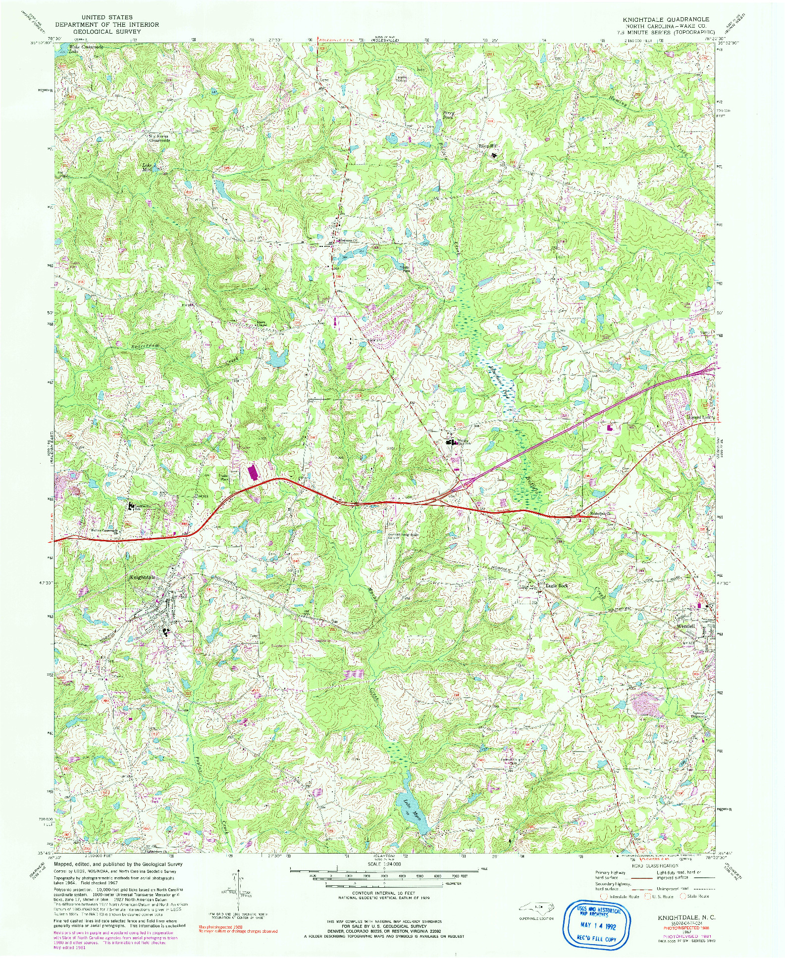 USGS 1:24000-SCALE QUADRANGLE FOR KNIGHTDALE, NC 1967