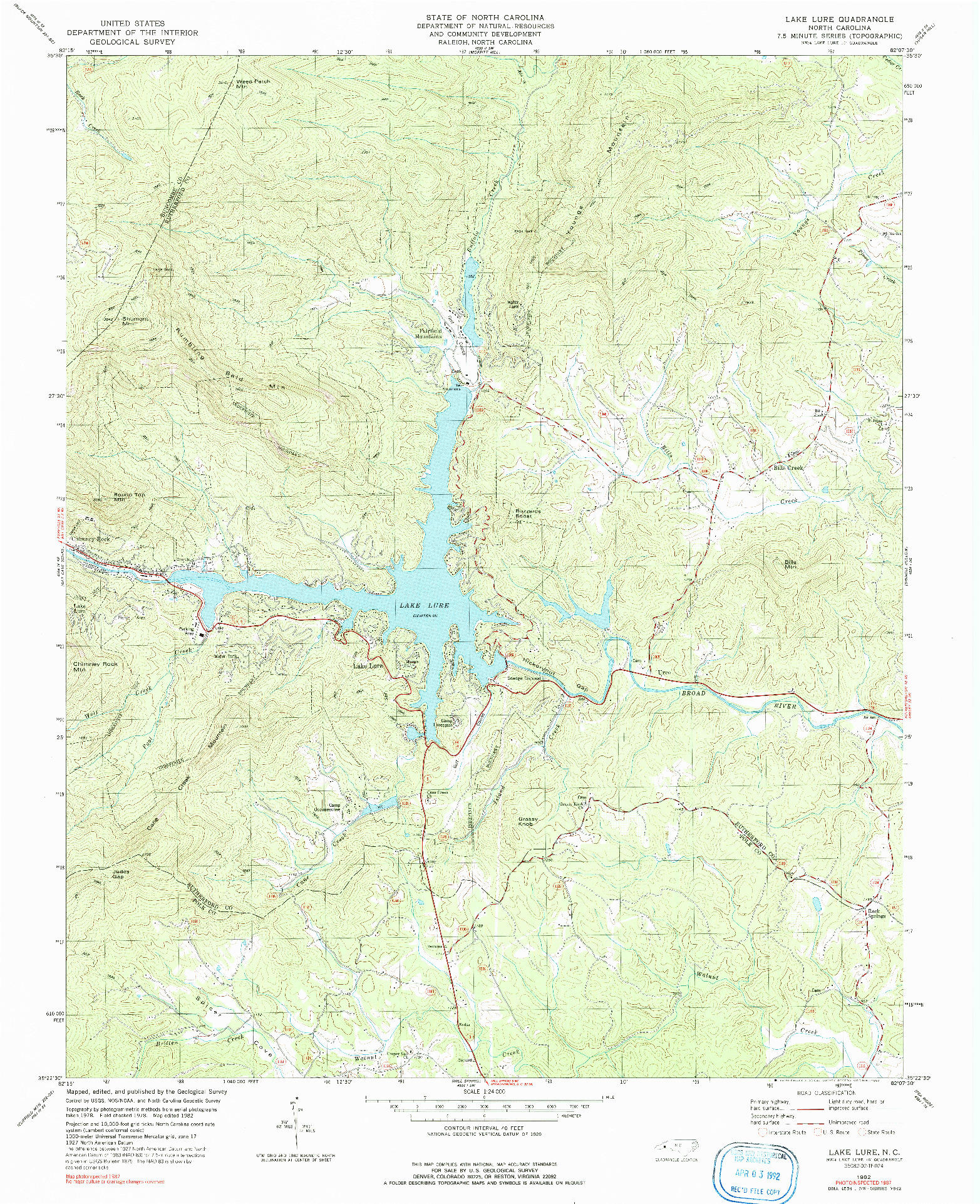 USGS 1:24000-SCALE QUADRANGLE FOR LAKE LURE, NC 1982