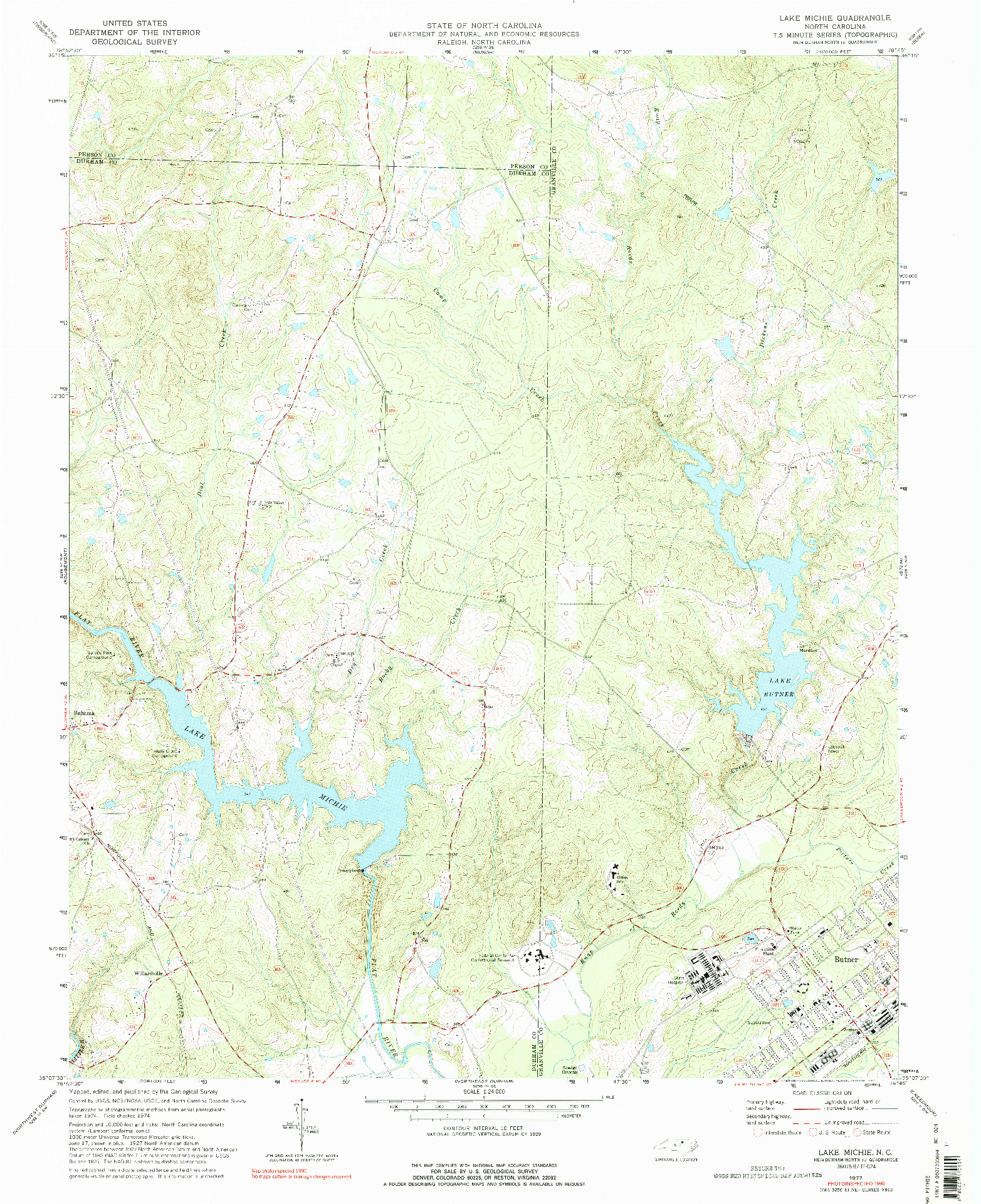 USGS 1:24000-SCALE QUADRANGLE FOR LAKE MICHIE, NC 1977