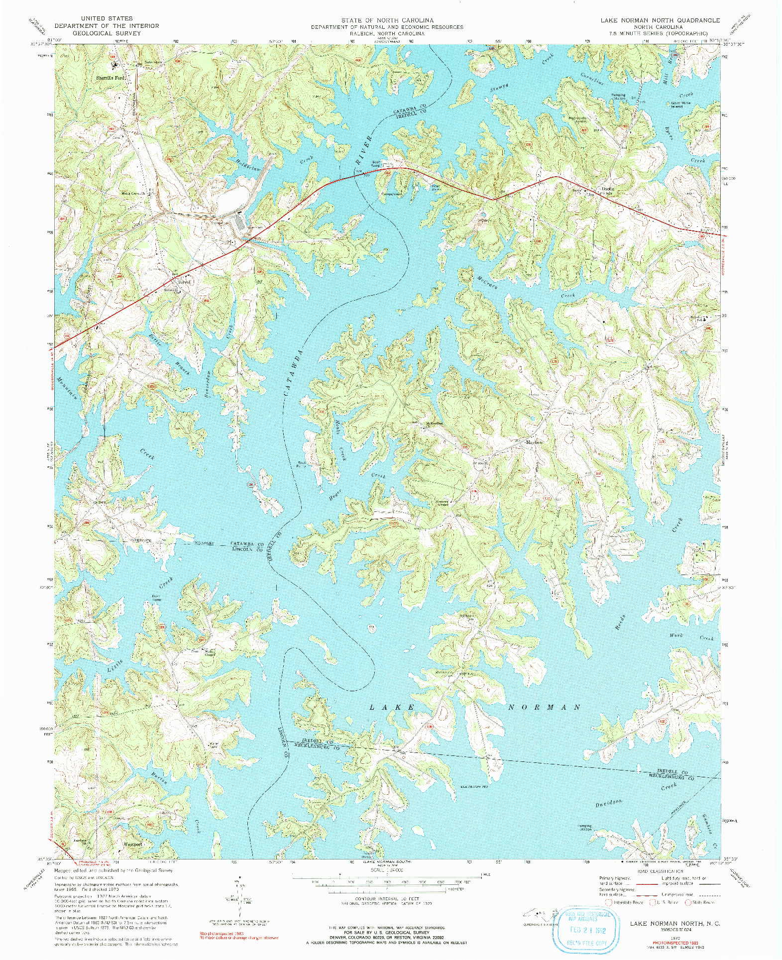 USGS 1:24000-SCALE QUADRANGLE FOR LAKE NORMAN NORTH, NC 1970