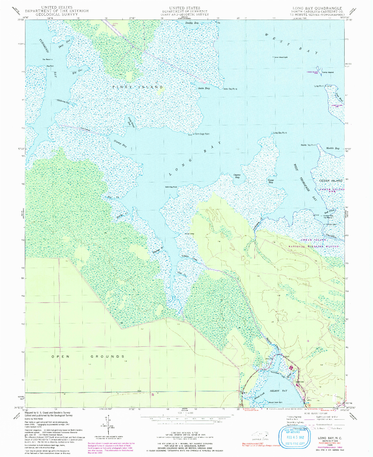 USGS 1:24000-SCALE QUADRANGLE FOR LONG BAY, NC 1949