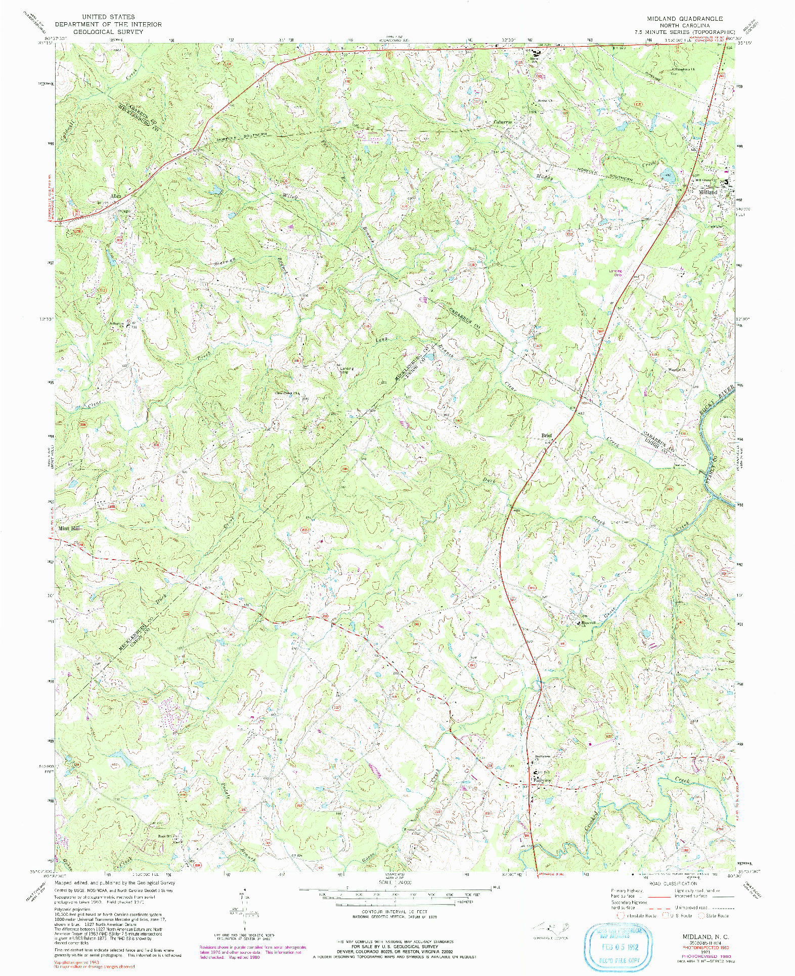 USGS 1:24000-SCALE QUADRANGLE FOR MIDLAND, NC 1971