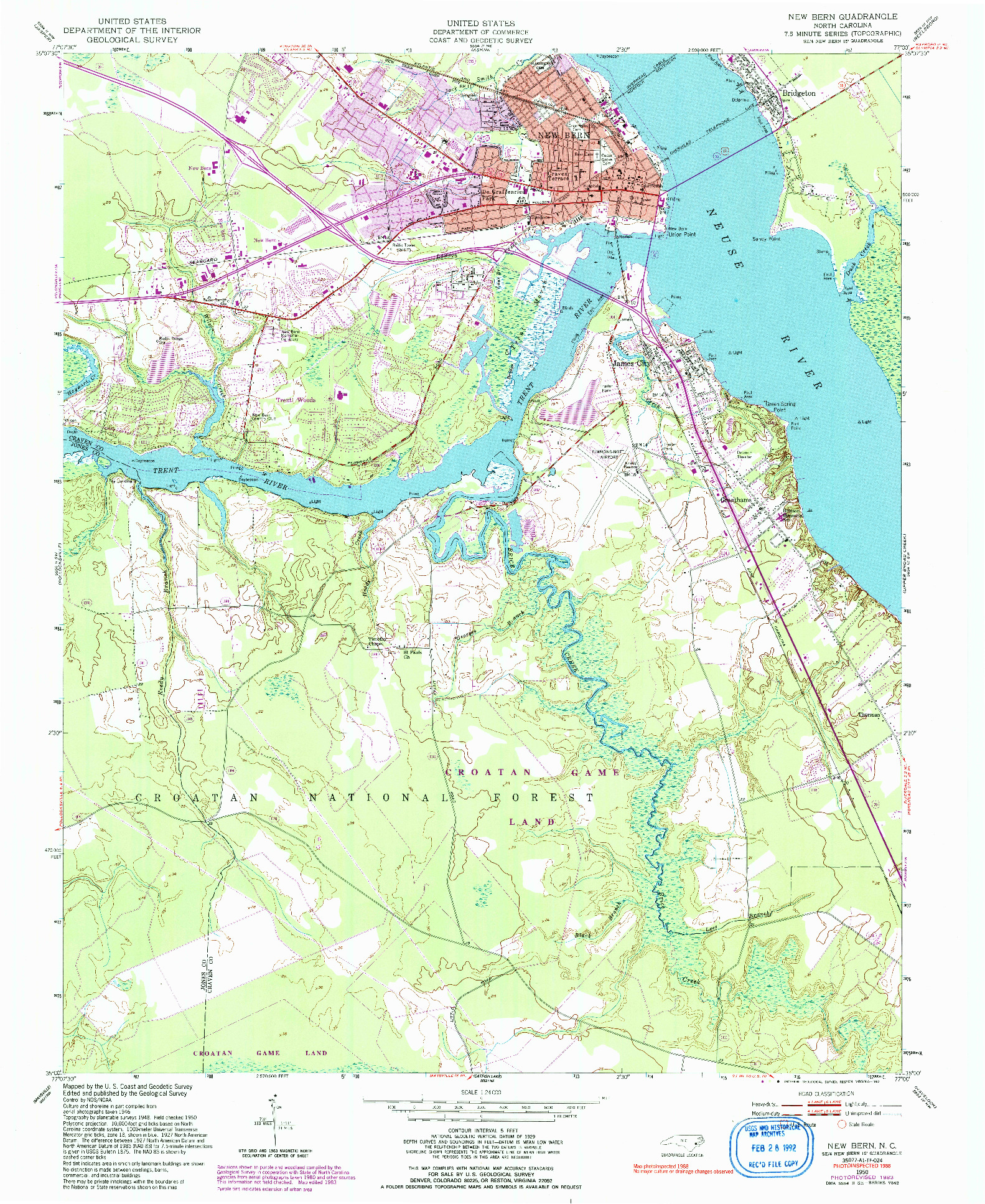 USGS 1:24000-SCALE QUADRANGLE FOR NEW BERN, NC 1950