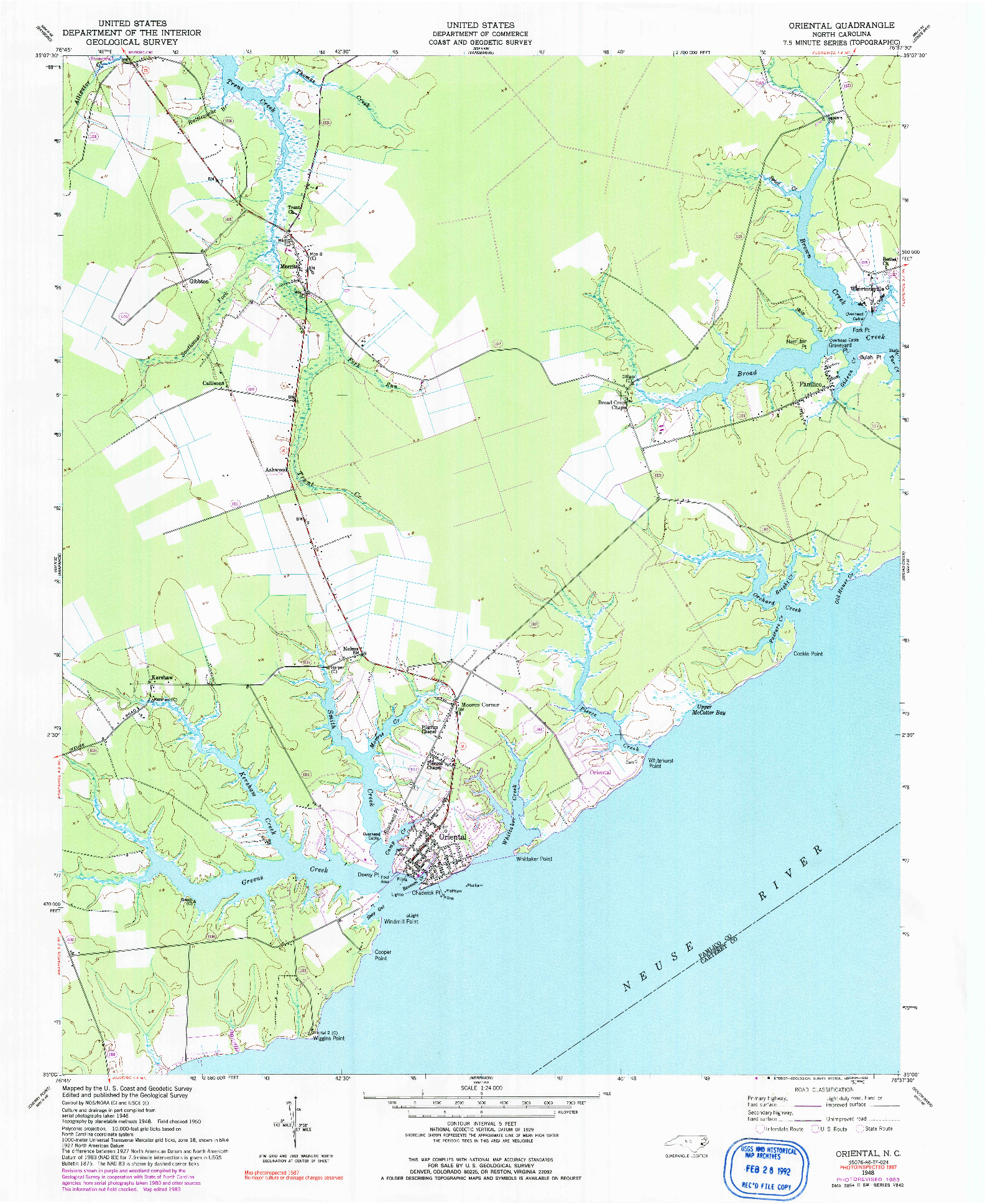 USGS 1:24000-SCALE QUADRANGLE FOR ORIENTAL, NC 1948