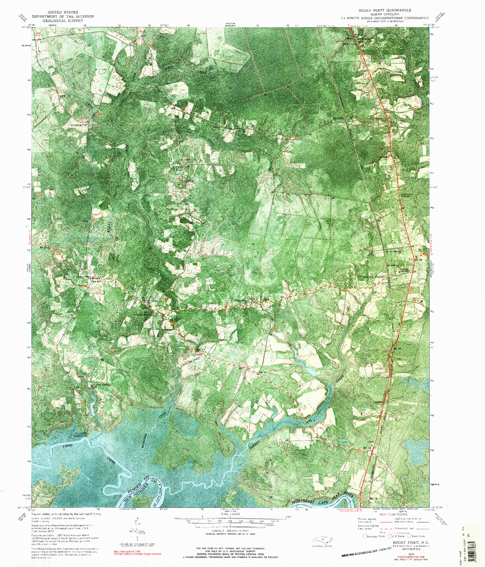 USGS 1:24000-SCALE QUADRANGLE FOR ROCKY POINT, NC 1970