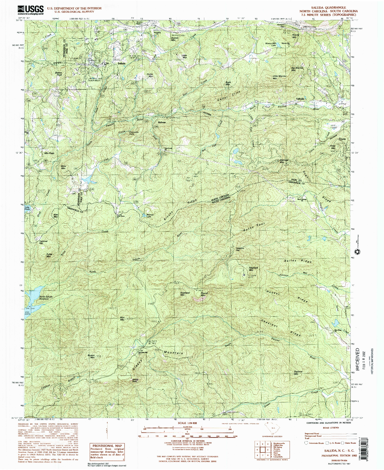 USGS 1:24000-SCALE QUADRANGLE FOR SALUDA, NC 1983