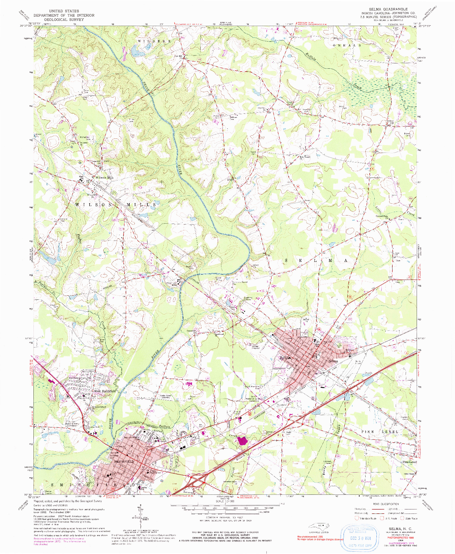 USGS 1:24000-SCALE QUADRANGLE FOR SELMA, NC 1964