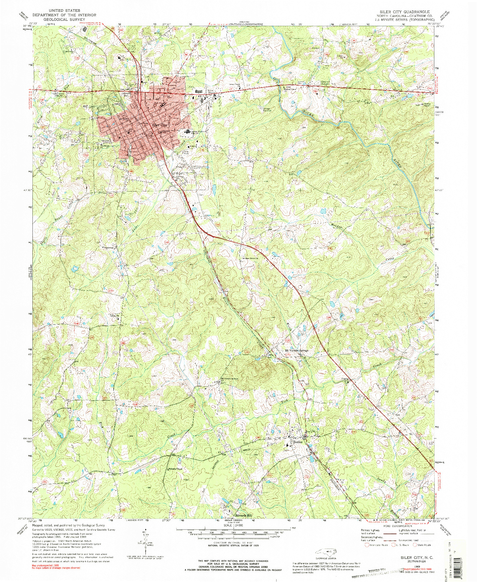 USGS 1:24000-SCALE QUADRANGLE FOR SILER CITY, NC 1969