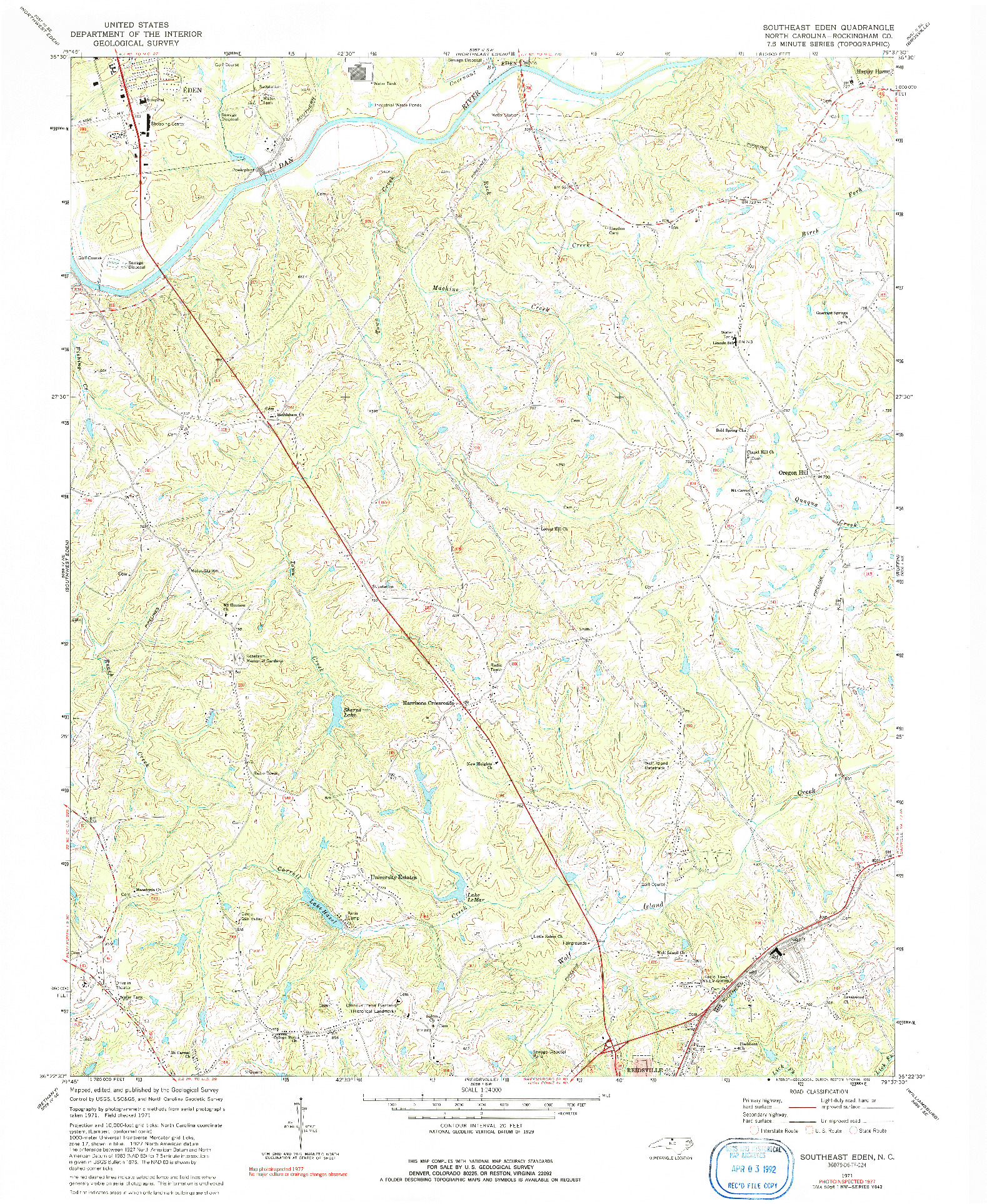 USGS 1:24000-SCALE QUADRANGLE FOR SOUTHEAST EDEN, NC 1977