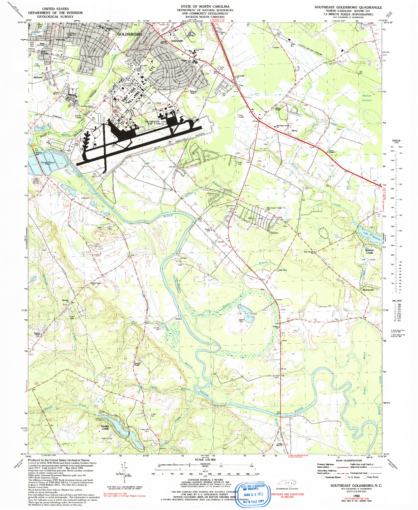 USGS 1:24000-SCALE QUADRANGLE FOR SOUTHEAST GOLDSBORO, NC 1982