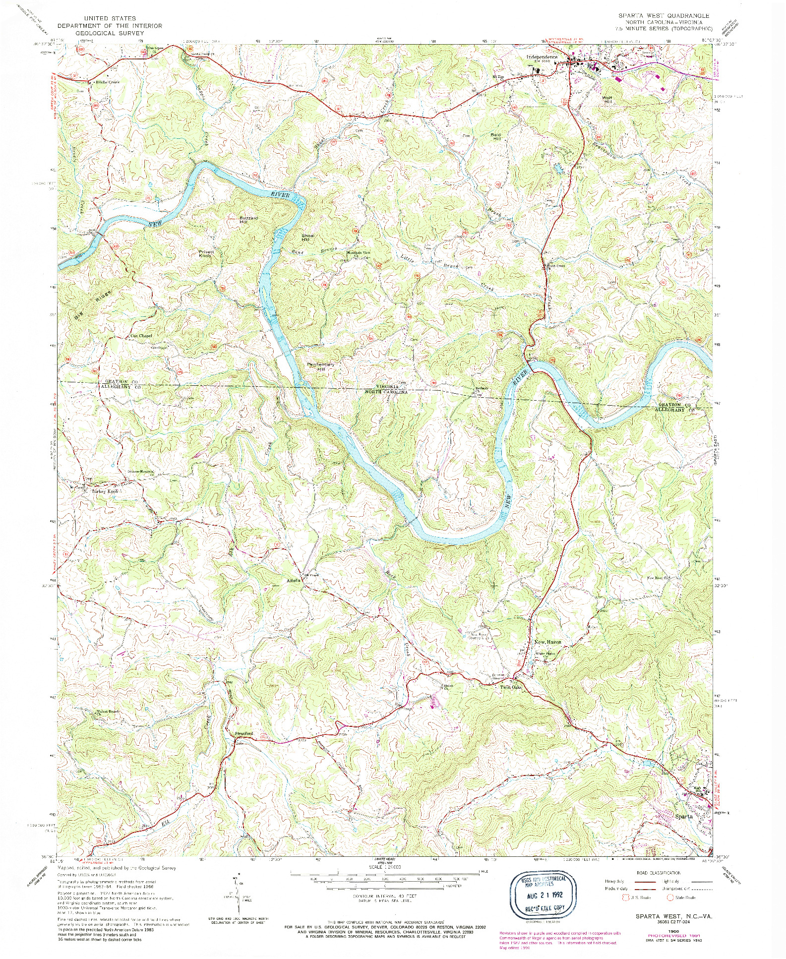 USGS 1:24000-SCALE QUADRANGLE FOR SPARTA WEST, NC 1966