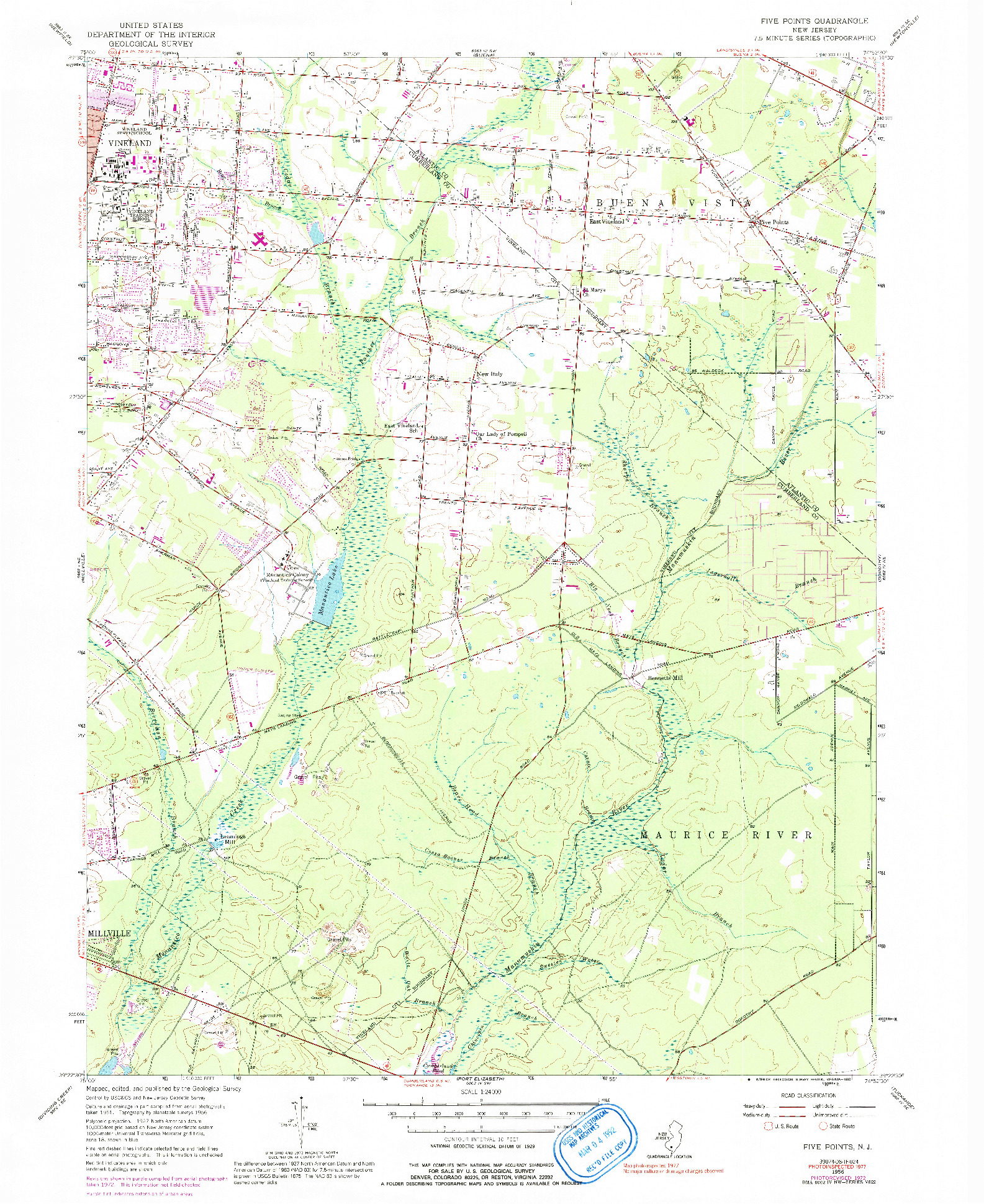 USGS 1:24000-SCALE QUADRANGLE FOR FIVE POINTS, NJ 1956