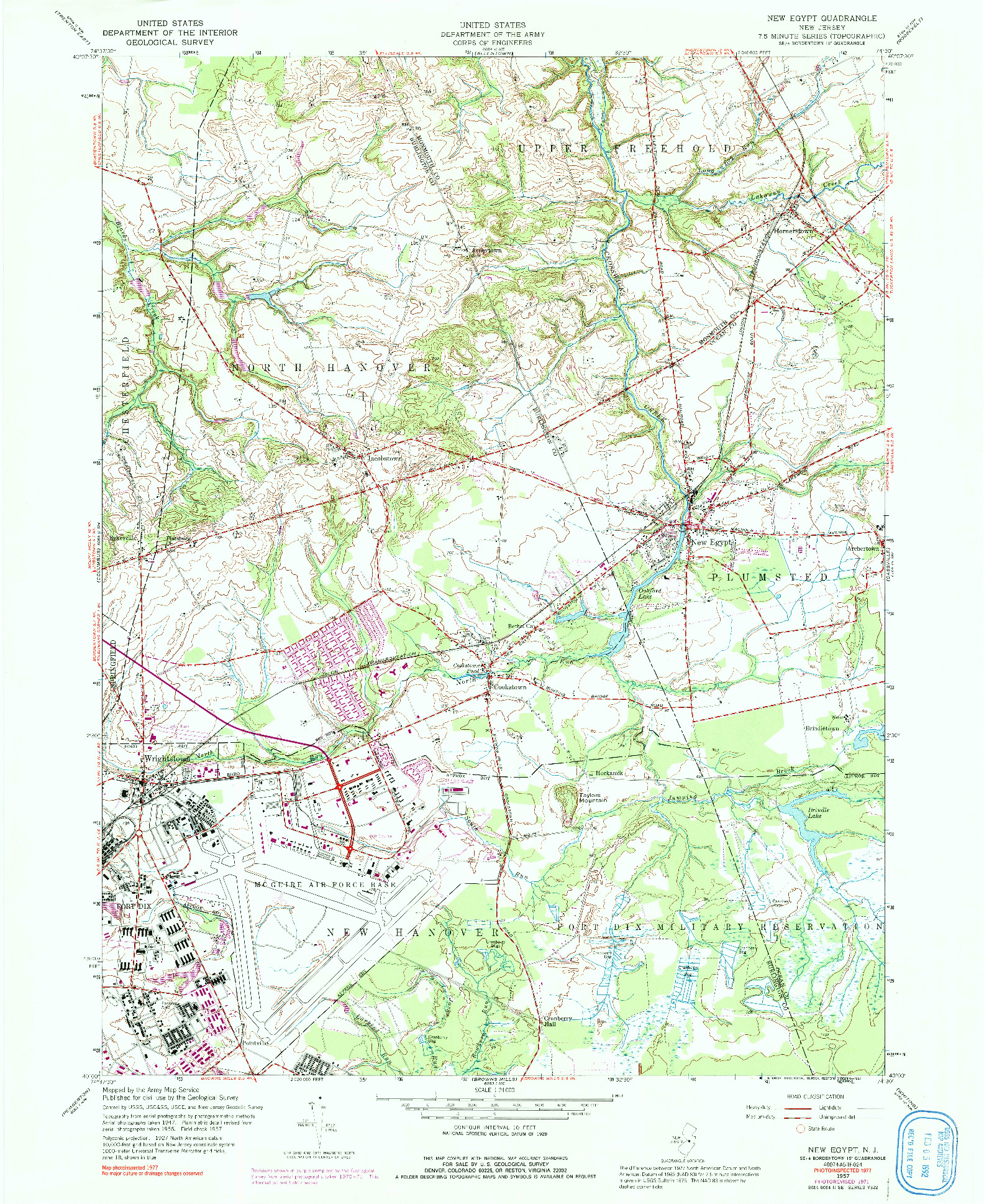 USGS 1:24000-SCALE QUADRANGLE FOR NEW EGYPT, NJ 1957