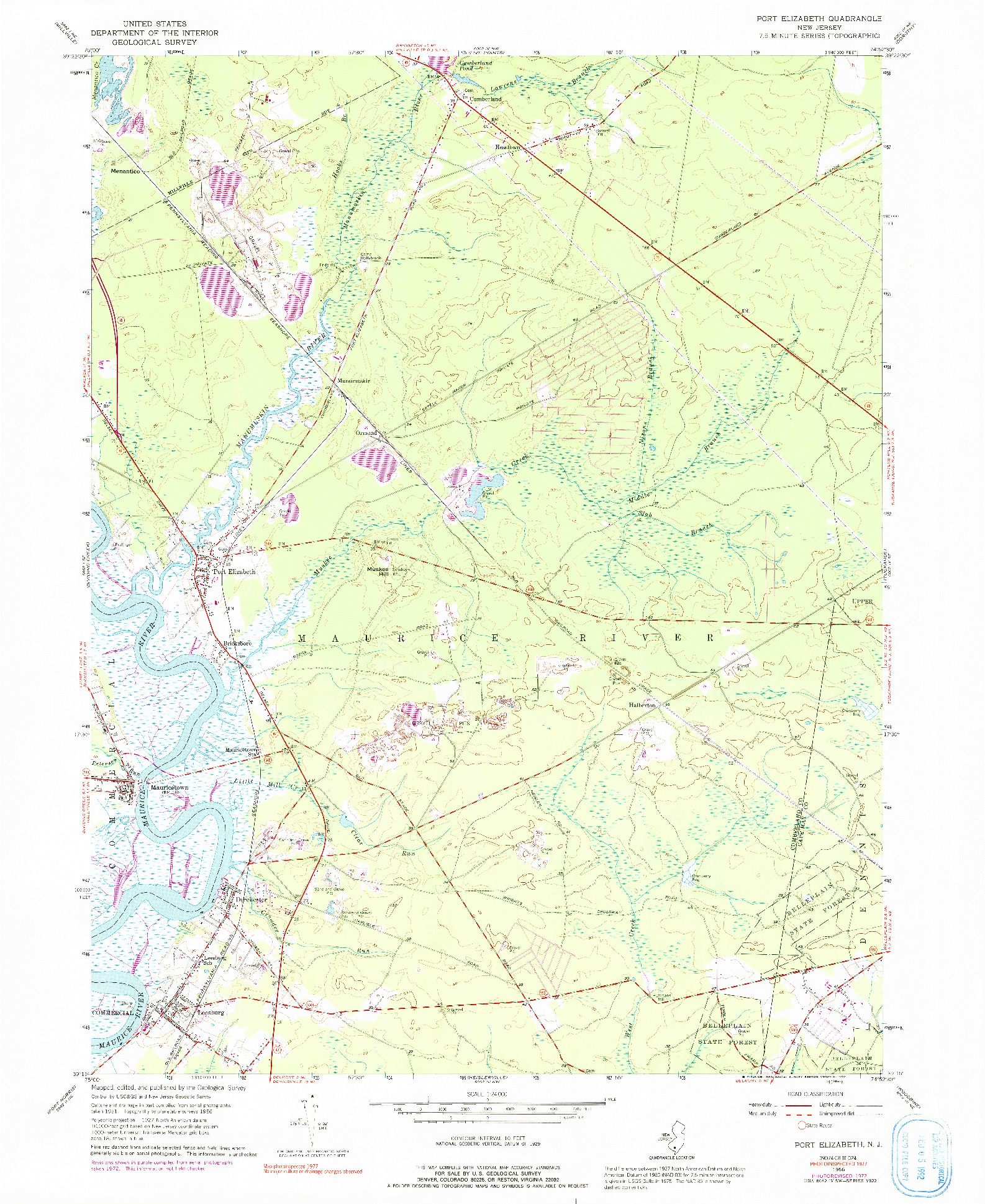 USGS 1:24000-SCALE QUADRANGLE FOR PORT ELIZABETH, NJ 1956