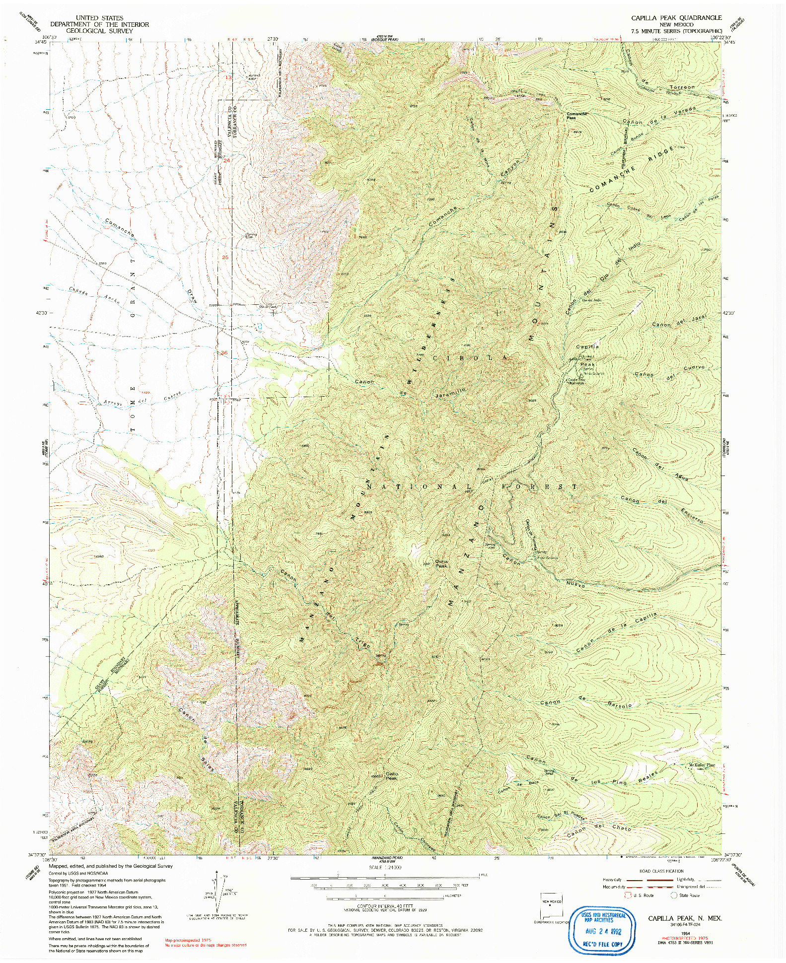 USGS 1:24000-SCALE QUADRANGLE FOR CAPILLA PEAK, NM 1954