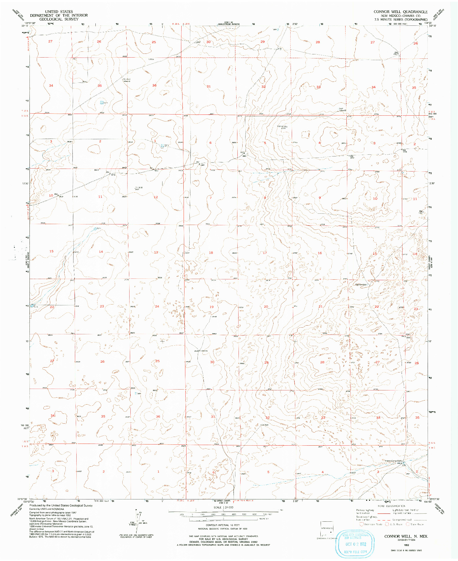 USGS 1:24000-SCALE QUADRANGLE FOR CONNOR WELL, NM 1952