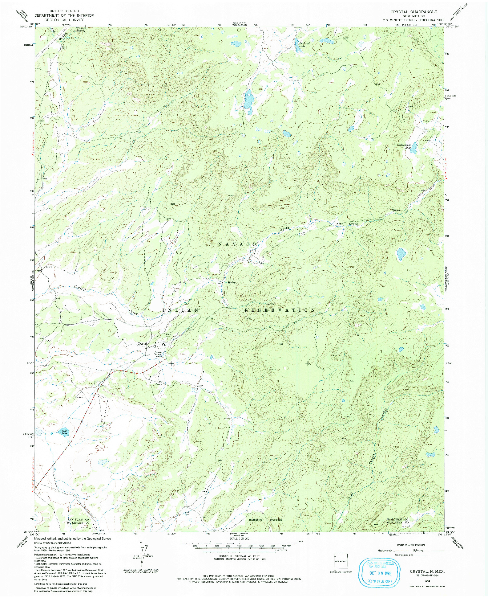 USGS 1:24000-SCALE QUADRANGLE FOR CRYSTAL, NM 1966