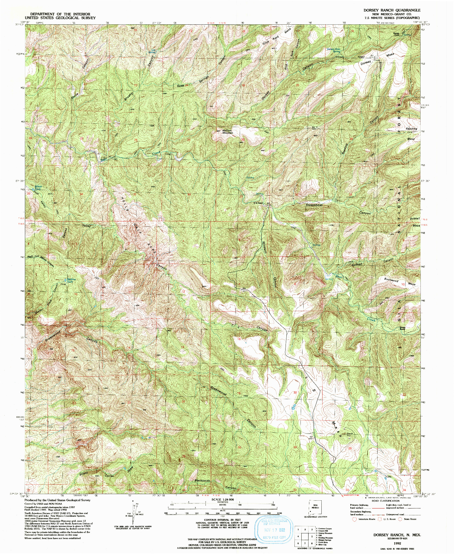 USGS 1:24000-SCALE QUADRANGLE FOR DORSEY RANCH, NM 1992