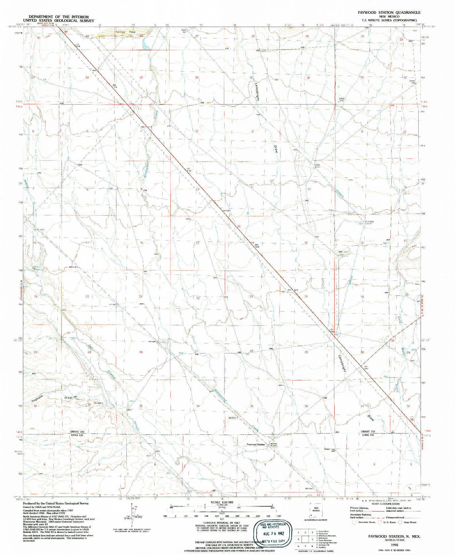 USGS 1:24000-SCALE QUADRANGLE FOR FAYWOOD STATION, NM 1992