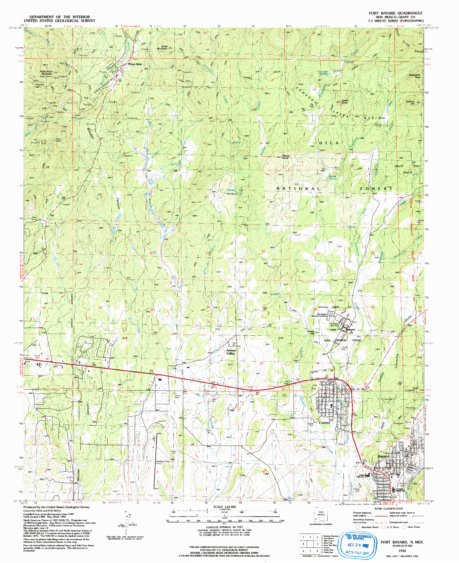 USGS 1:24000-SCALE QUADRANGLE FOR FORT BAYARD, NM 1992