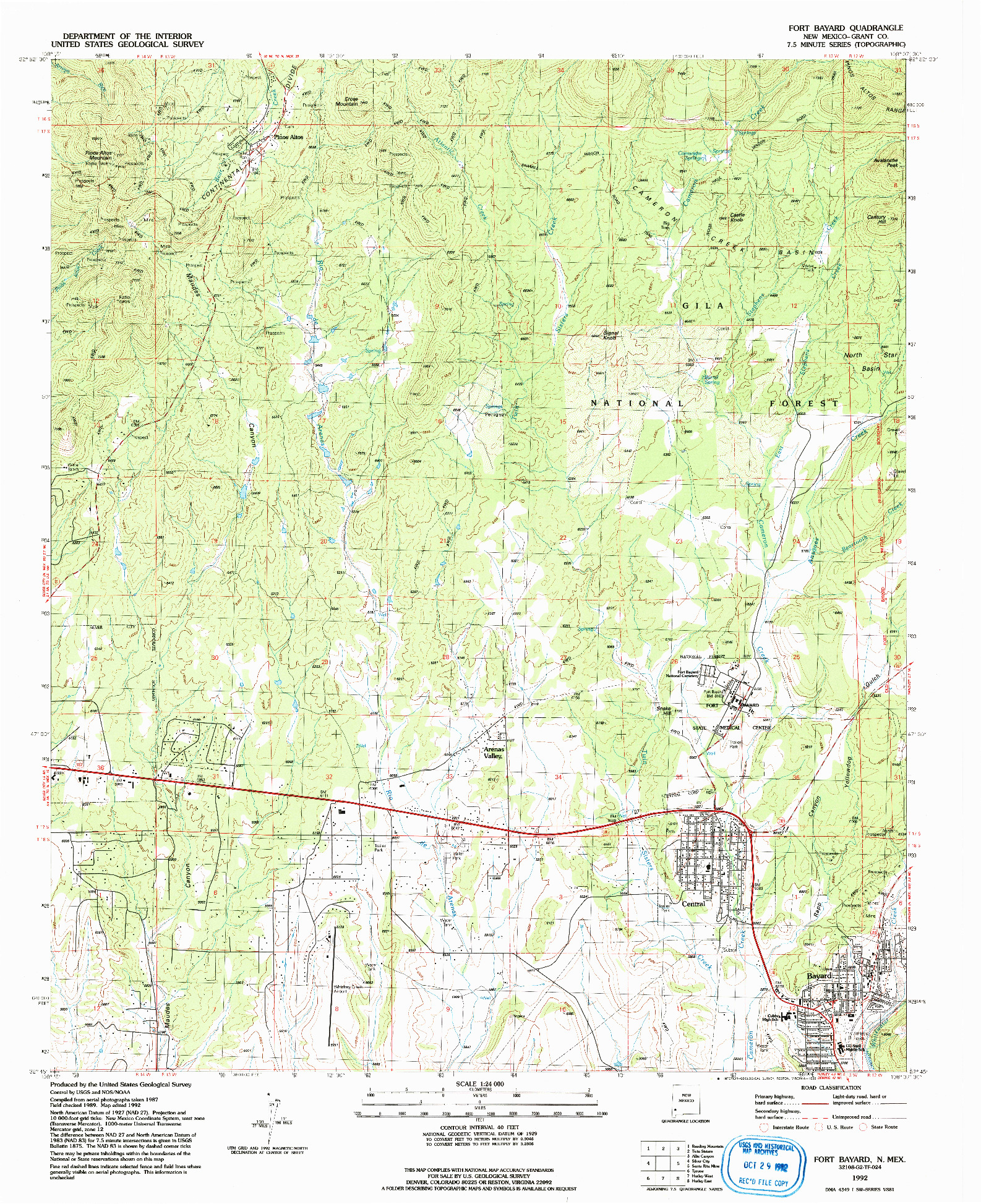 USGS 1:24000-SCALE QUADRANGLE FOR FORT BAYARD, NM 1992