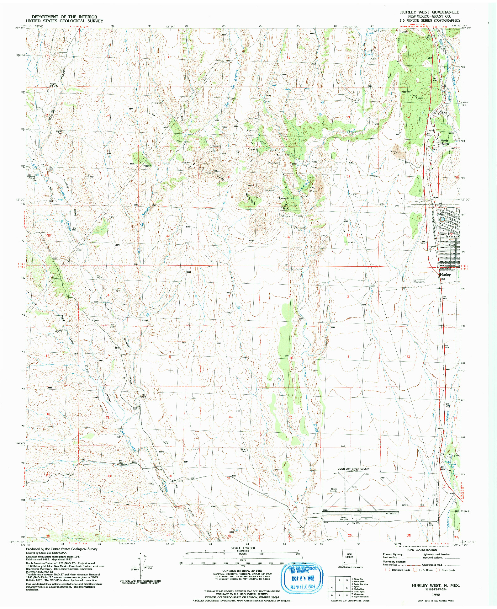 USGS 1:24000-SCALE QUADRANGLE FOR HURLEY WEST, NM 1992