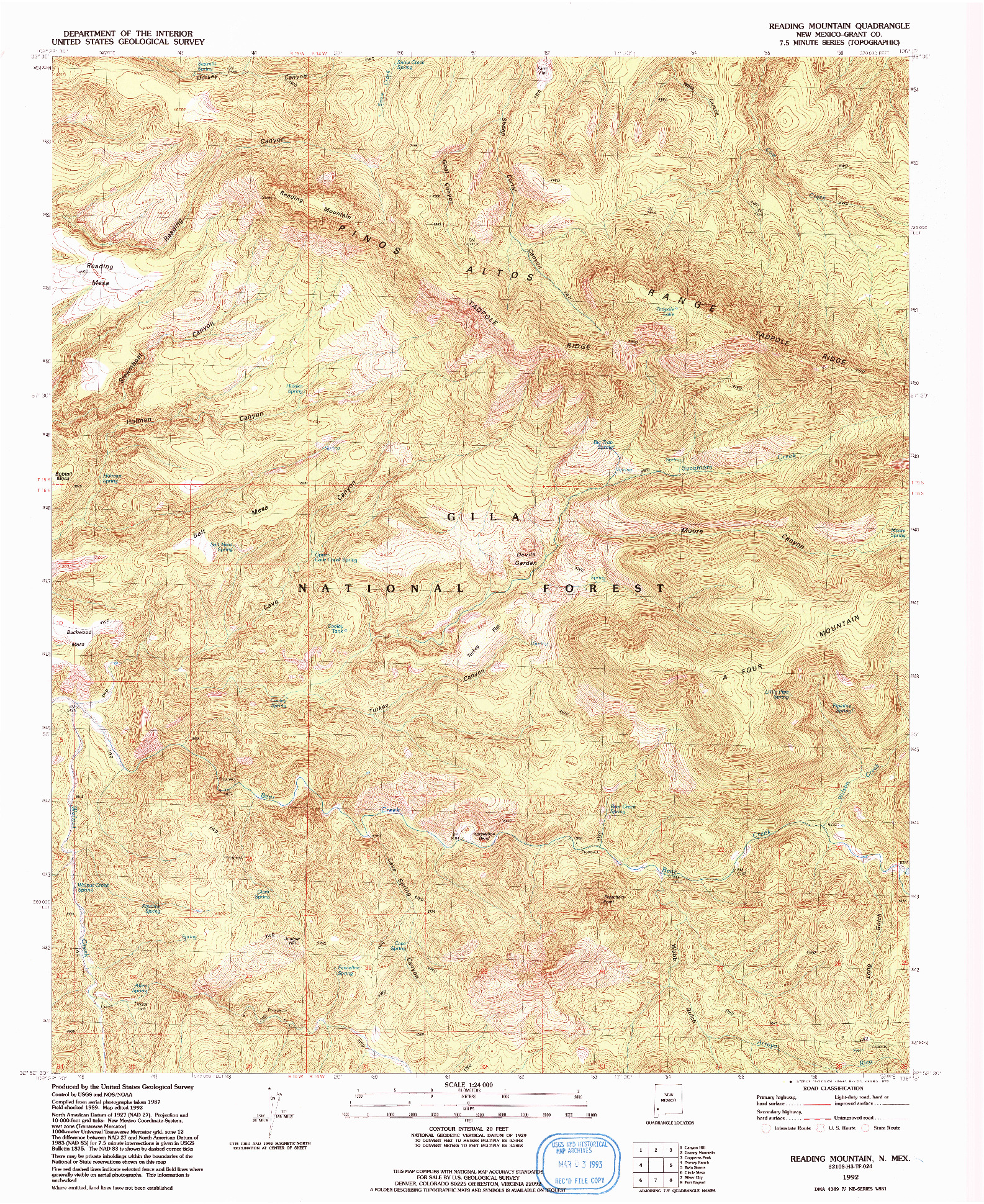 USGS 1:24000-SCALE QUADRANGLE FOR READING MOUNTAIN, NM 1992