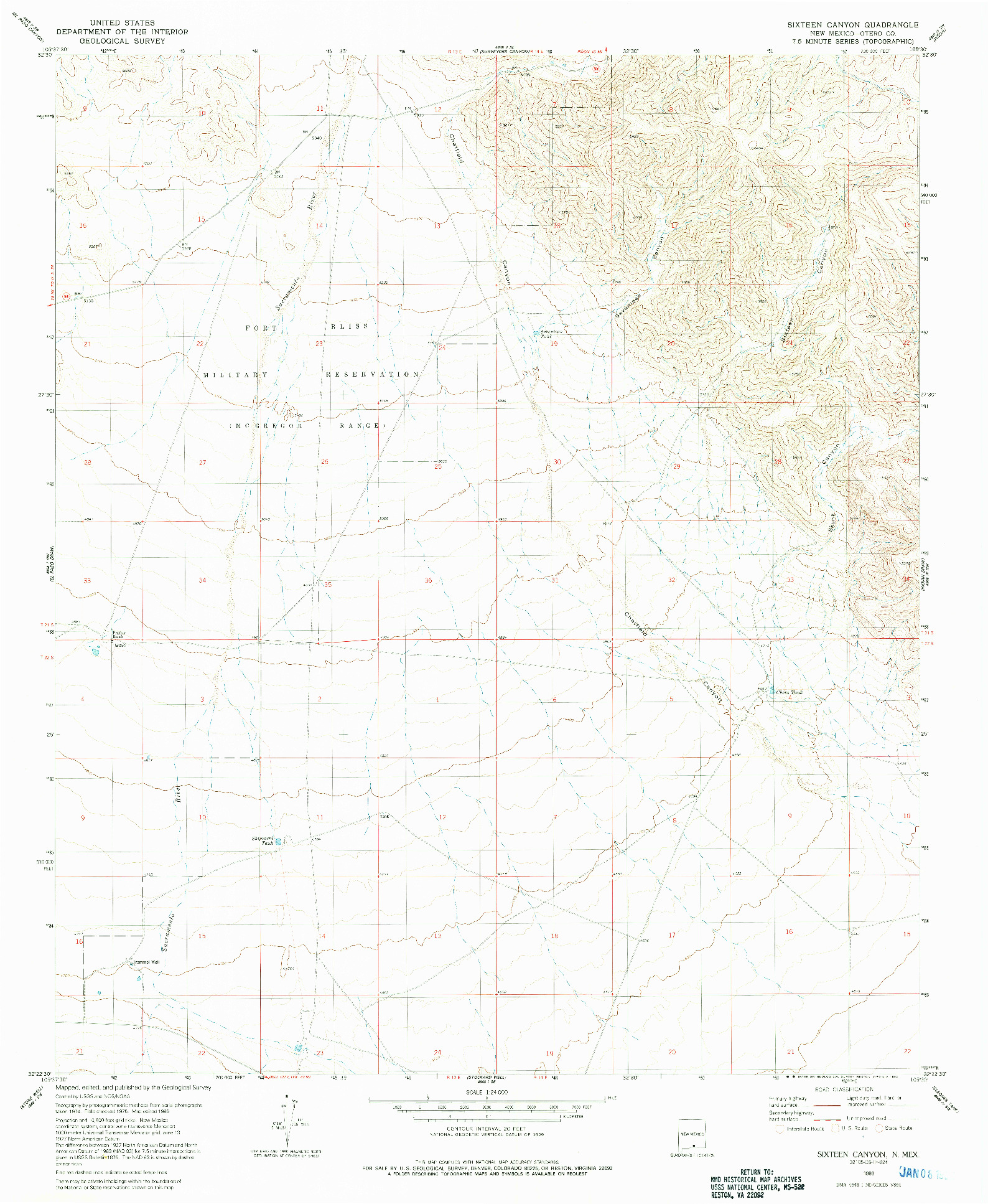 USGS 1:24000-SCALE QUADRANGLE FOR SIXTEEN CANYON, NM 1980