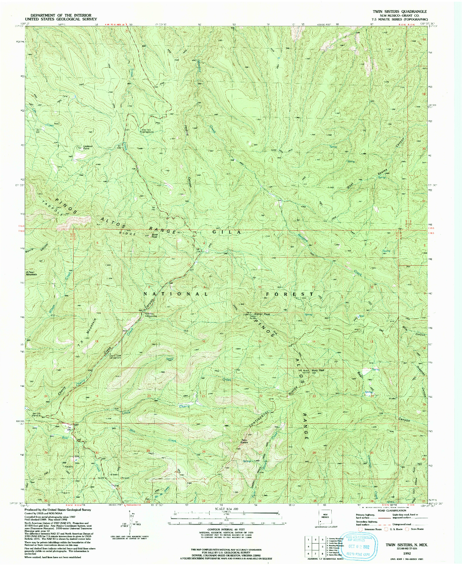 USGS 1:24000-SCALE QUADRANGLE FOR TWIN SISTERS, NM 1992