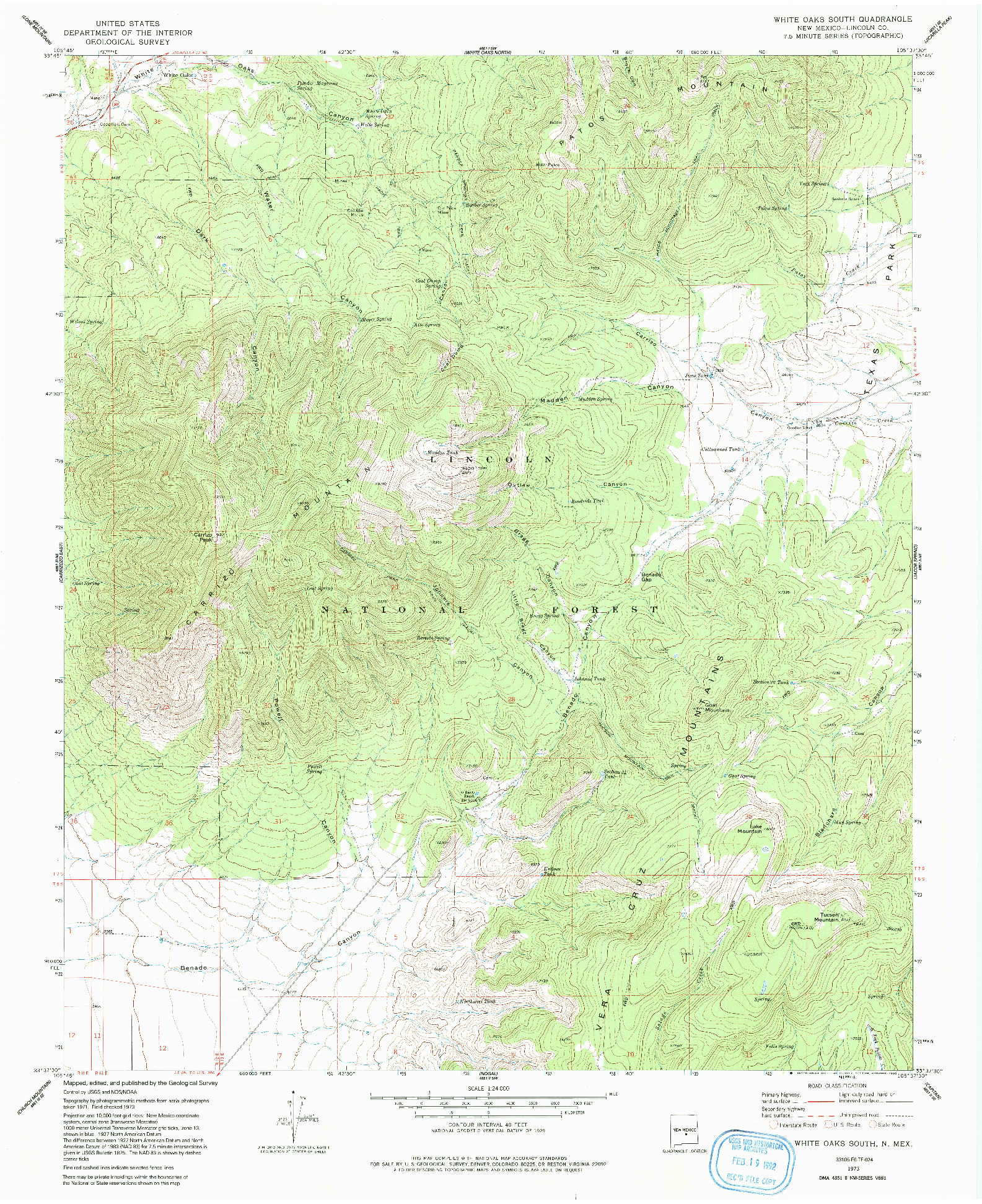 USGS 1:24000-SCALE QUADRANGLE FOR WHITE OAKS SOUTH, NM 1973