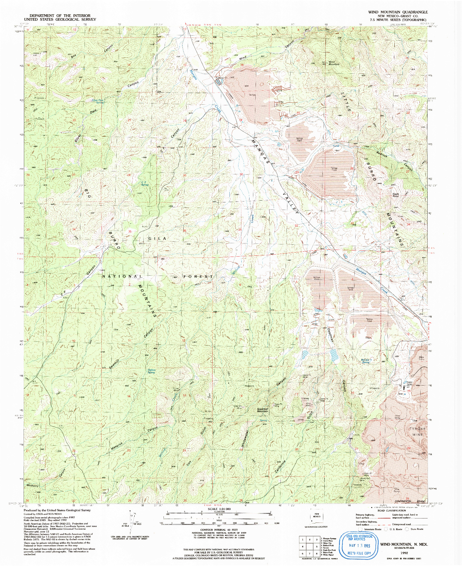 USGS 1:24000-SCALE QUADRANGLE FOR WIND MOUNTAIN, NM 1992