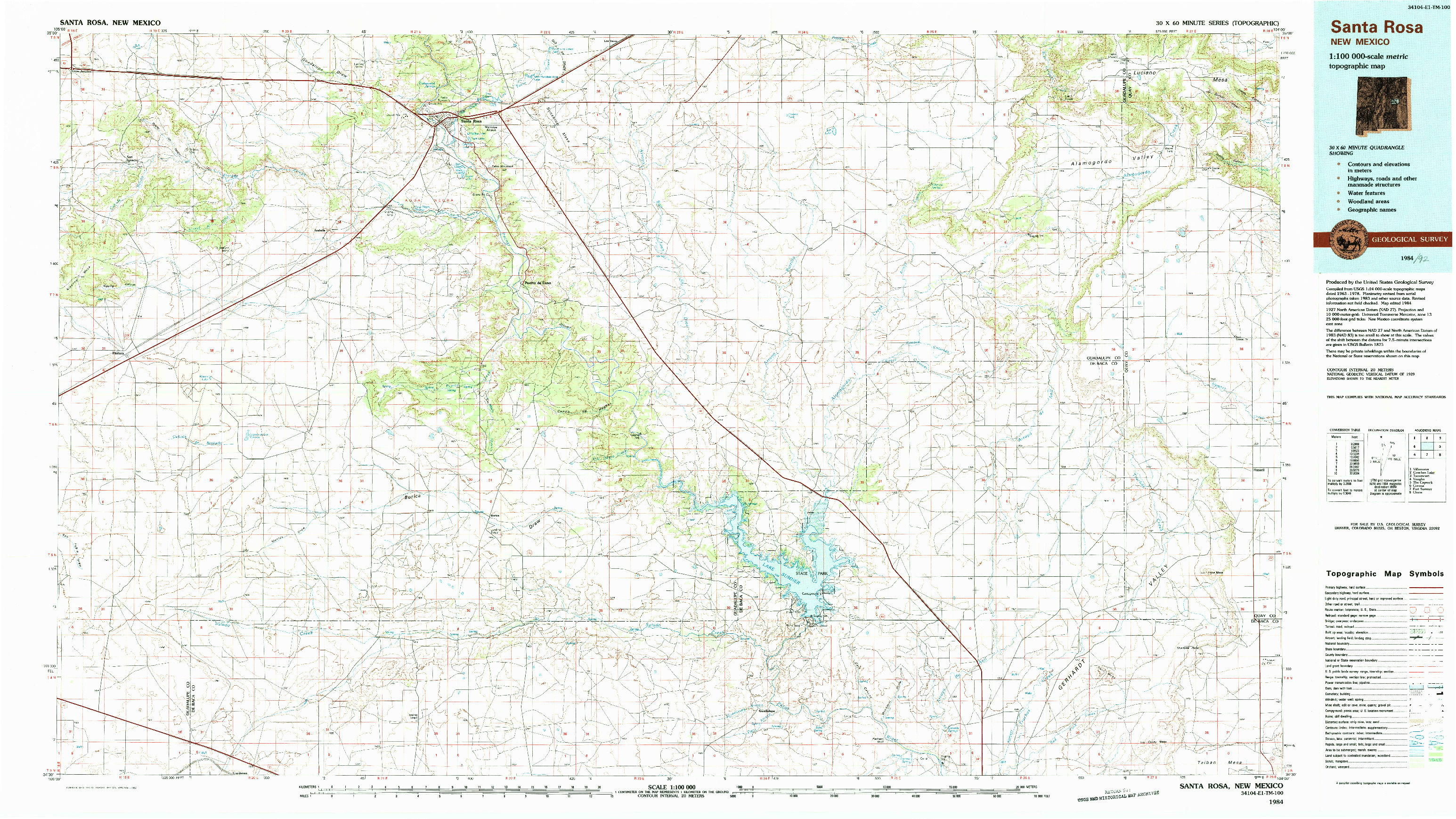 USGS 1:100000-SCALE QUADRANGLE FOR SANTA ROSA, NM 1984