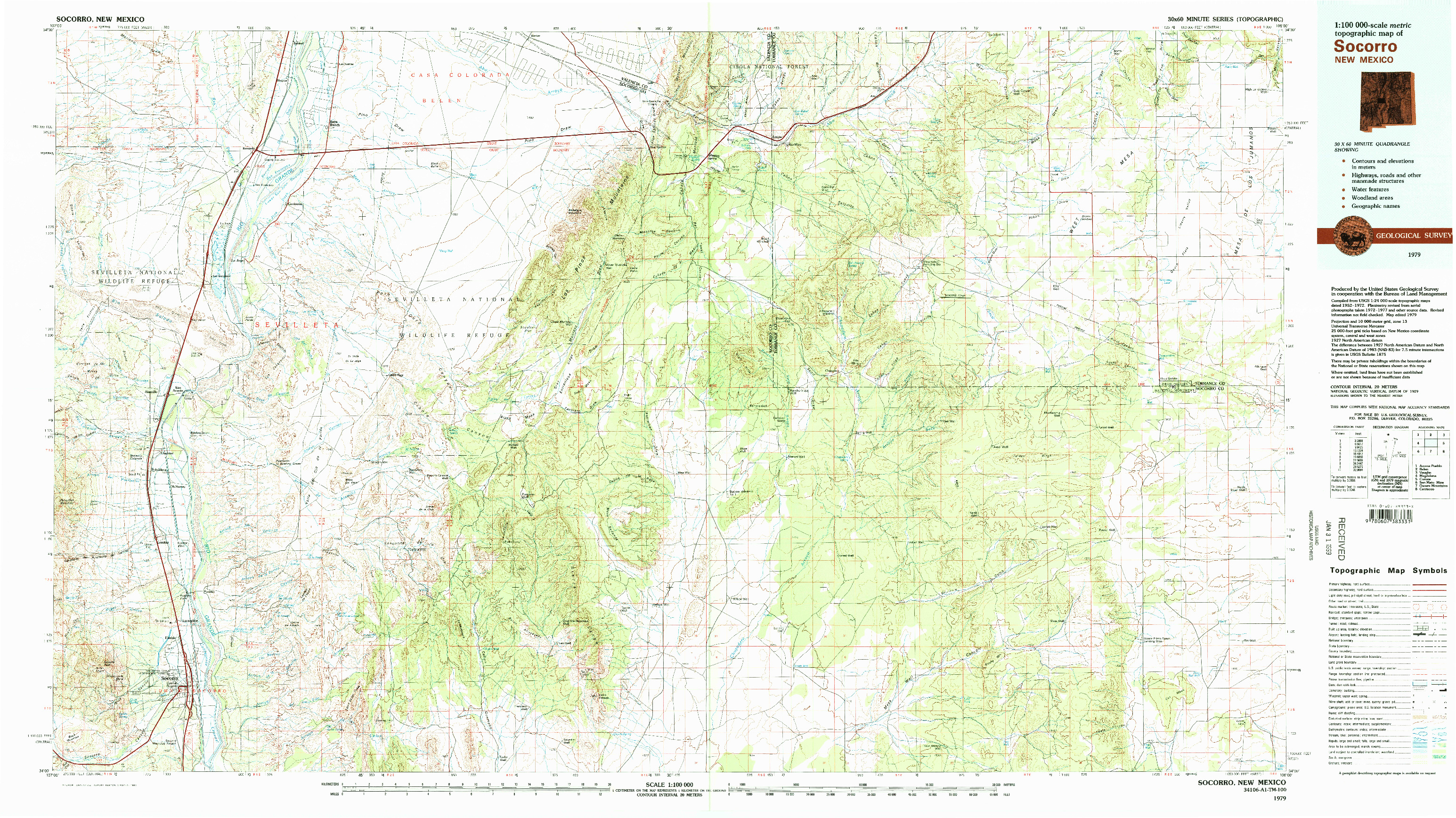 USGS 1:100000-SCALE QUADRANGLE FOR SOCORRO, NM 1979