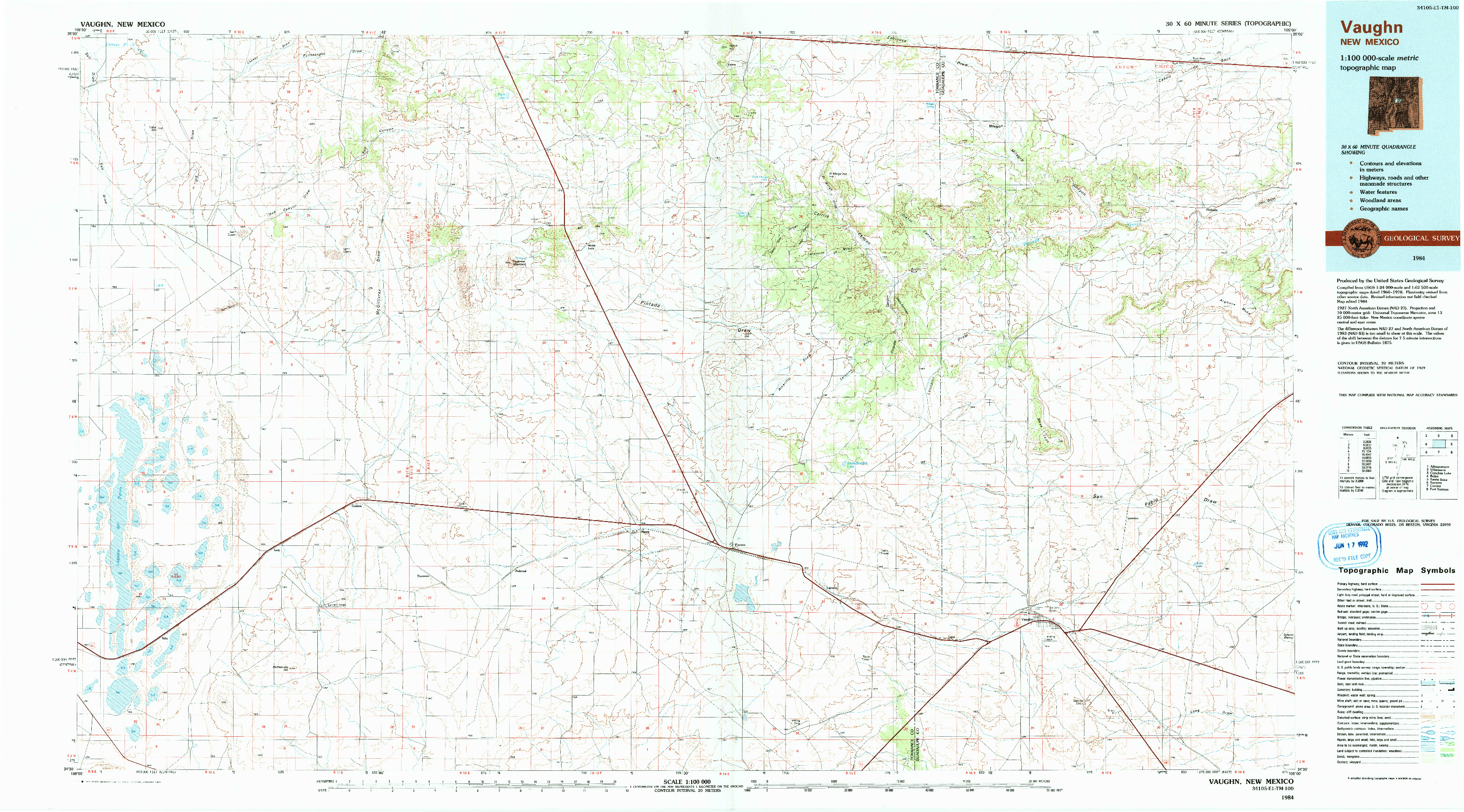USGS 1:100000-SCALE QUADRANGLE FOR VAUGHN, NM 1984