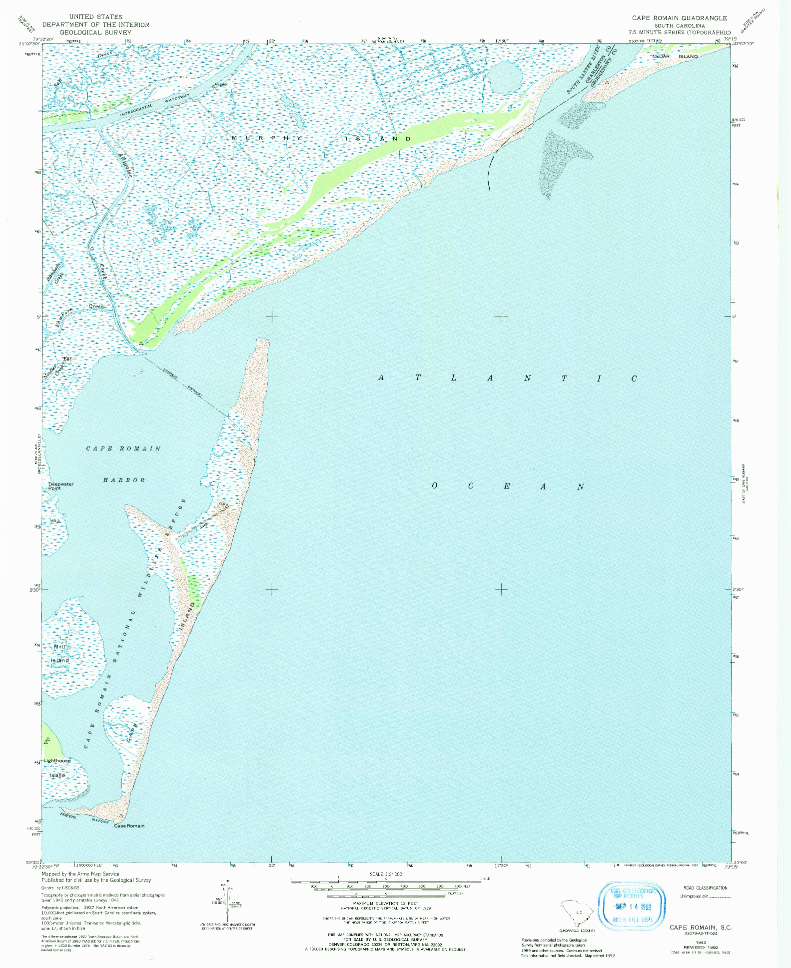 USGS 1:24000-SCALE QUADRANGLE FOR CAPE ROMAIN, SC 1942