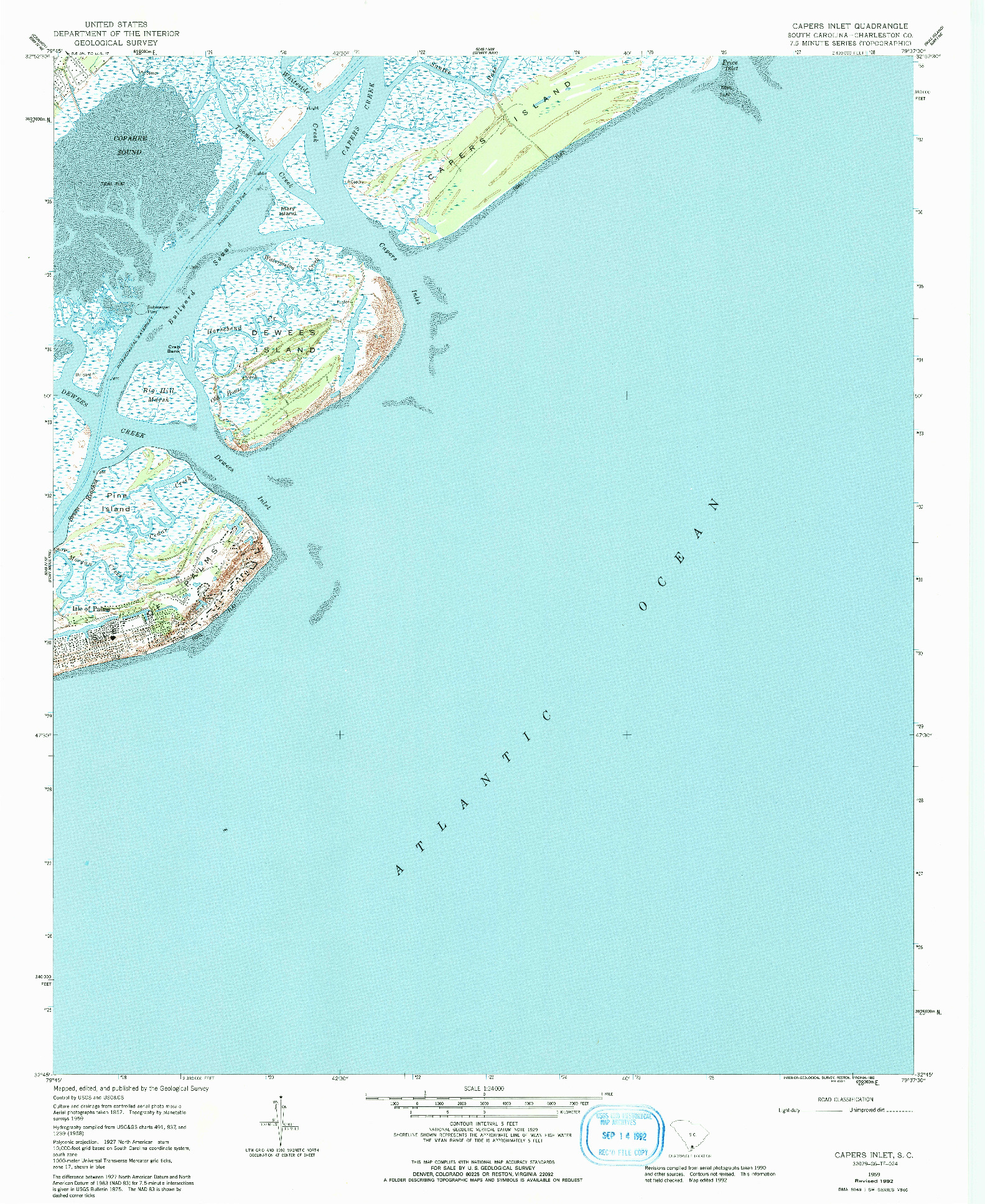 USGS 1:24000-SCALE QUADRANGLE FOR CAPERS INLET, SC 1959