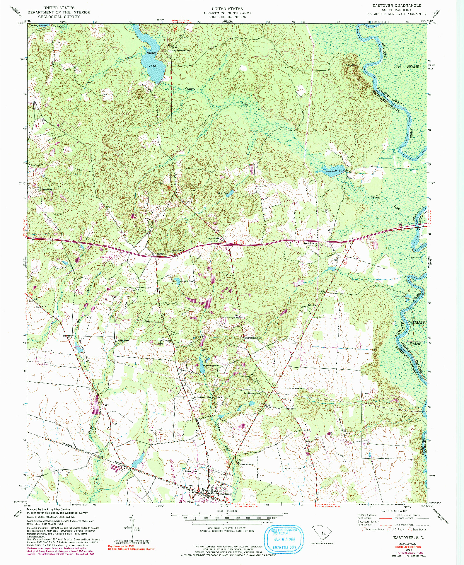 USGS 1:24000-SCALE QUADRANGLE FOR EASTOVER, SC 1953