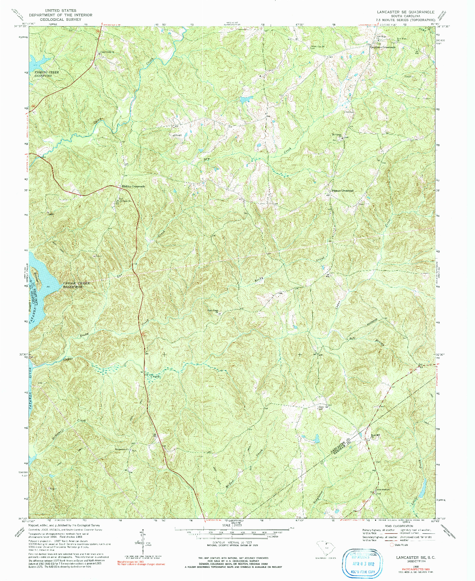 USGS 1:24000-SCALE QUADRANGLE FOR LANCASTER SE, SC 1968