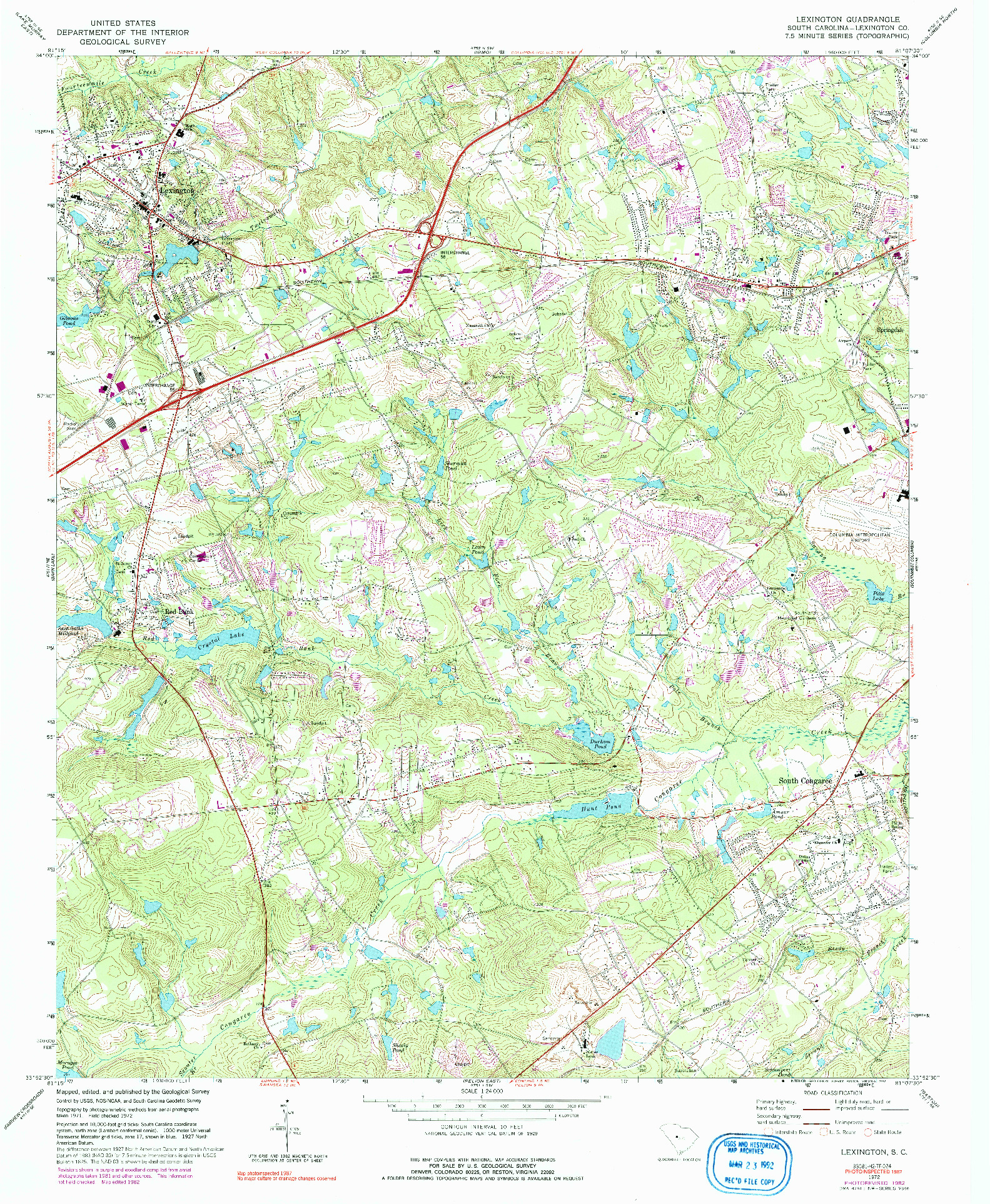 USGS 1:24000-SCALE QUADRANGLE FOR LEXINGTON, SC 1972