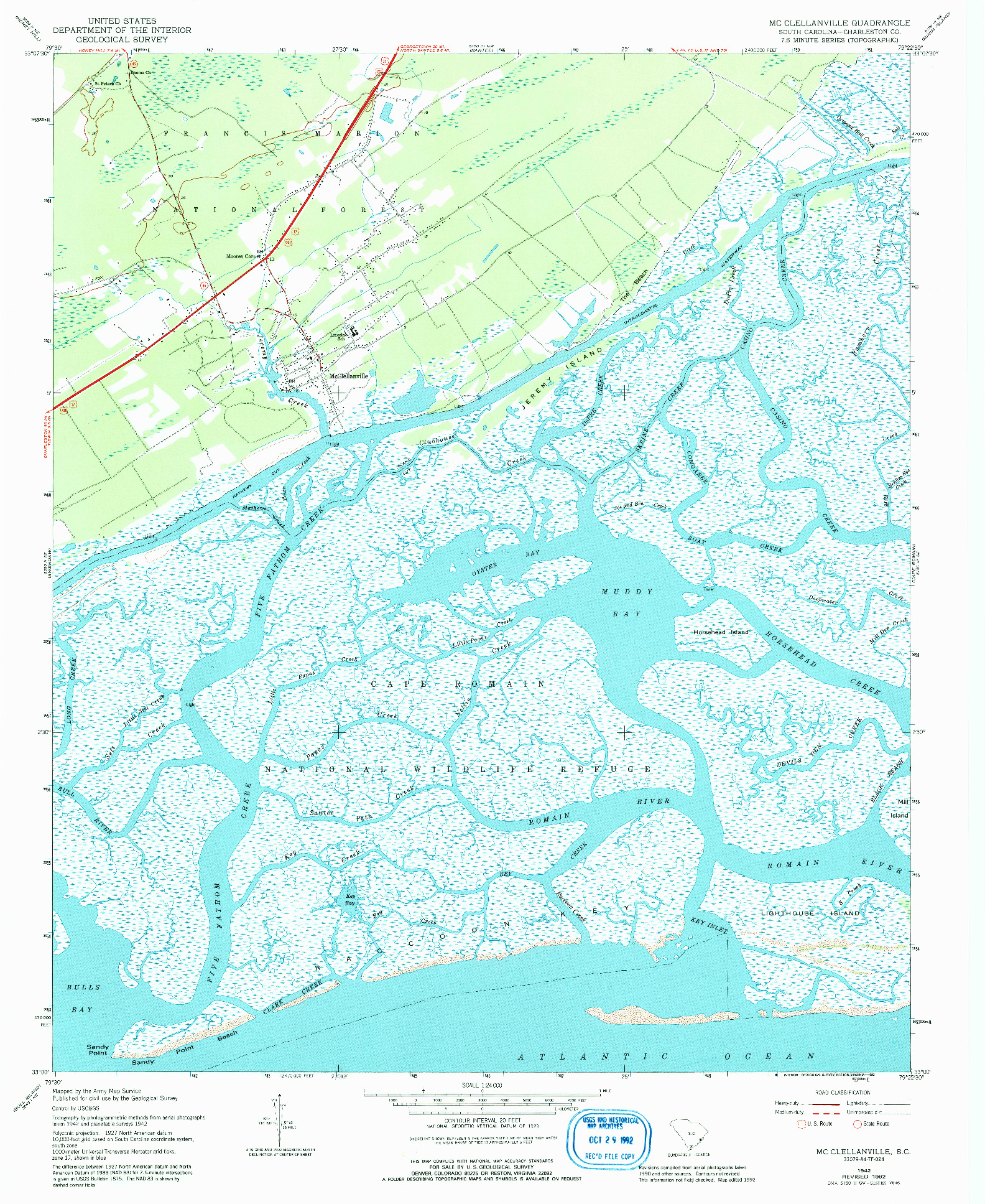 USGS 1:24000-SCALE QUADRANGLE FOR MC CLELLANVILLE, SC 1942