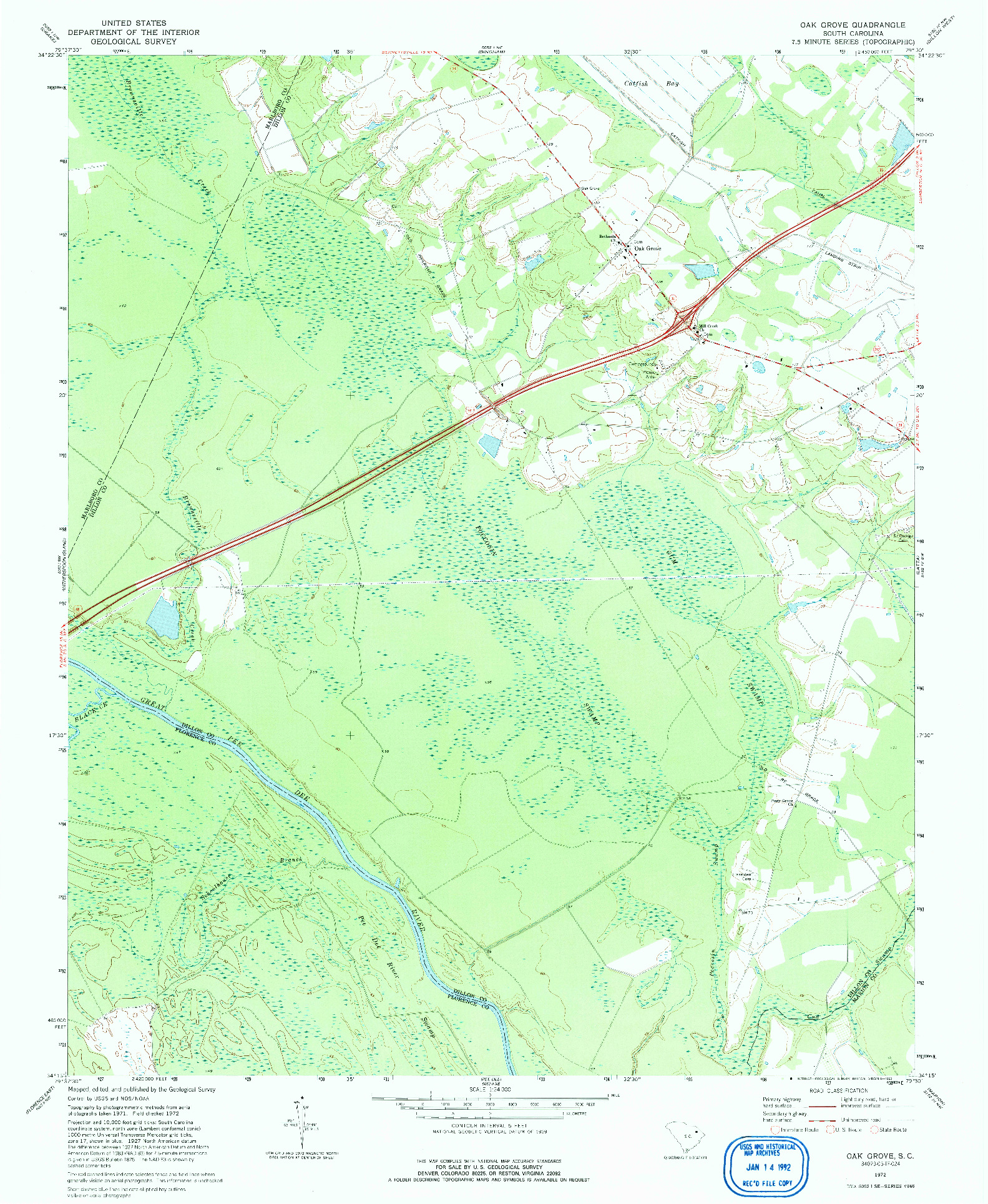 USGS 1:24000-SCALE QUADRANGLE FOR OAK GROVE, SC 1972