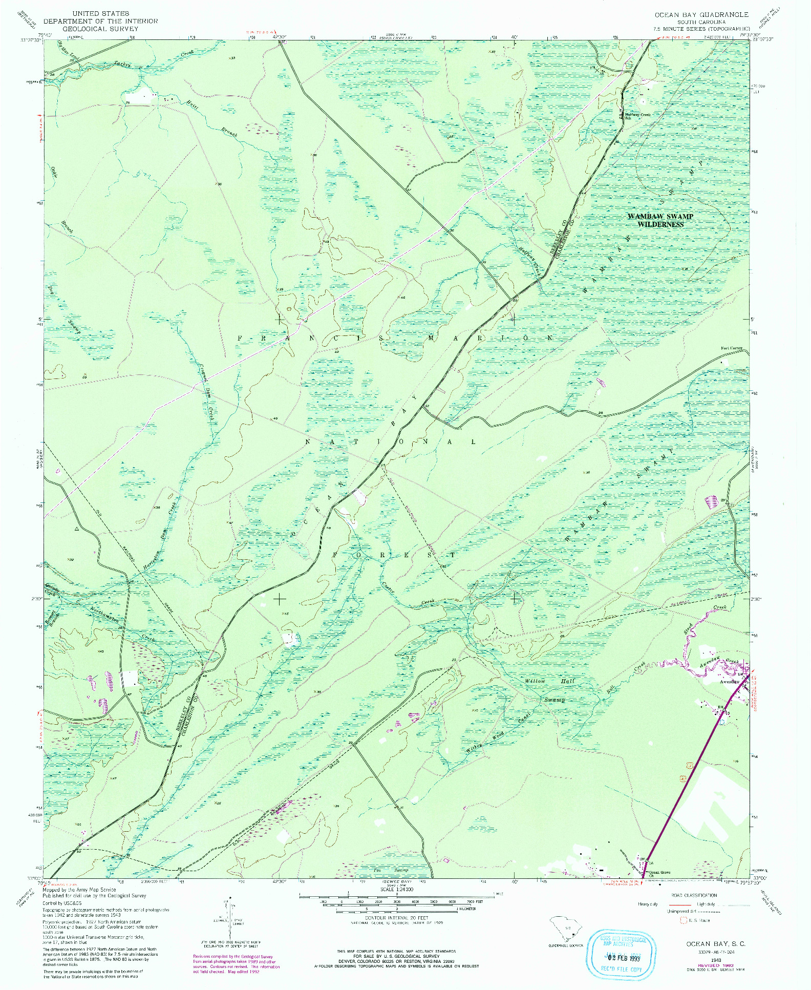 USGS 1:24000-SCALE QUADRANGLE FOR OCEAN BAY, SC 1943