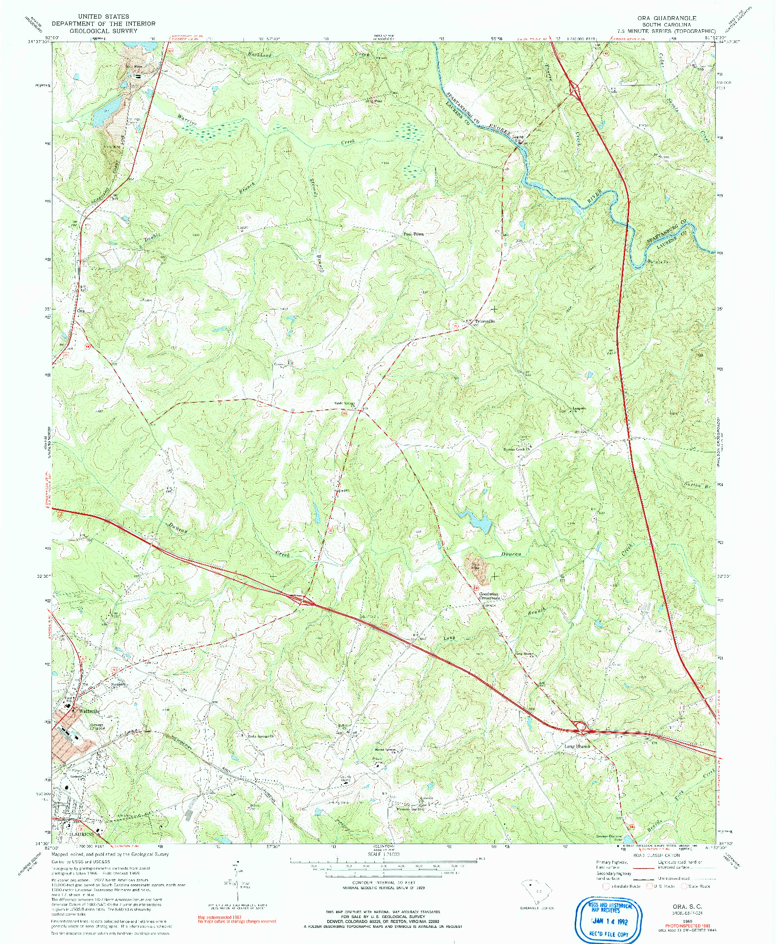 USGS 1:24000-SCALE QUADRANGLE FOR ORA, SC 1969