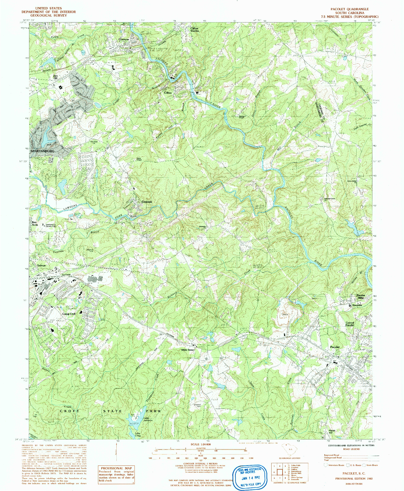 USGS 1:24000-SCALE QUADRANGLE FOR PACOLET, SC 1983