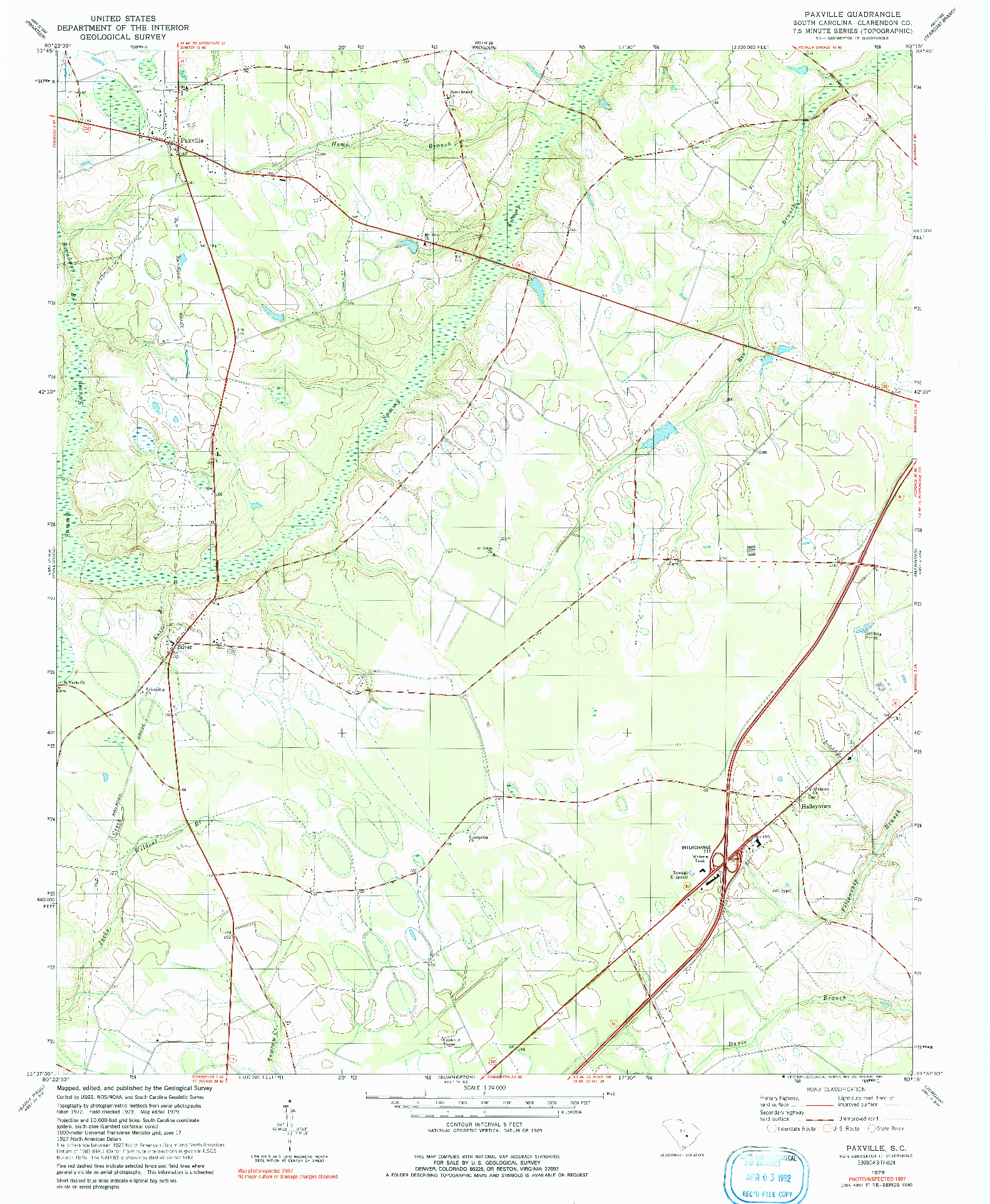 USGS 1:24000-SCALE QUADRANGLE FOR PAXVILLE, SC 1979