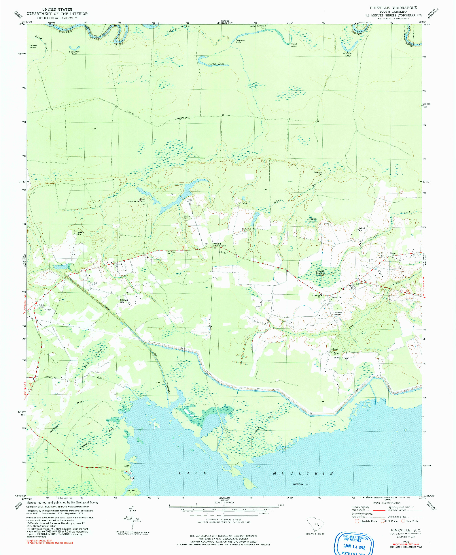 USGS 1:24000-SCALE QUADRANGLE FOR PINEVILLE, SC 1979