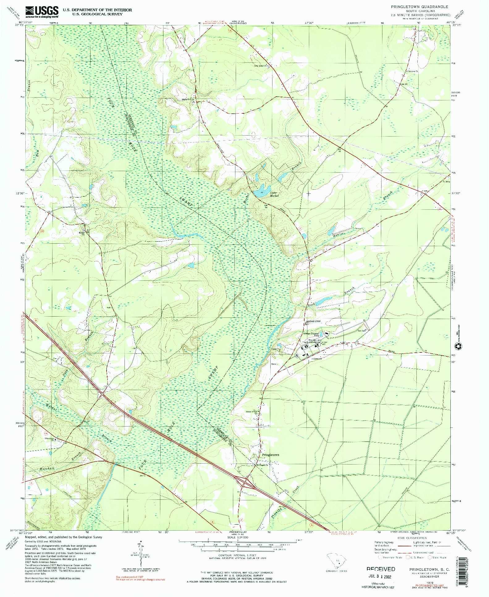 USGS 1:24000-SCALE QUADRANGLE FOR PRINGLETOWN, SC 1979